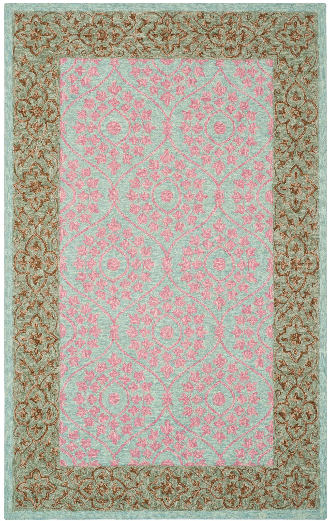 Suzani Bordered Ogee Hand-Hooked Wool Rug