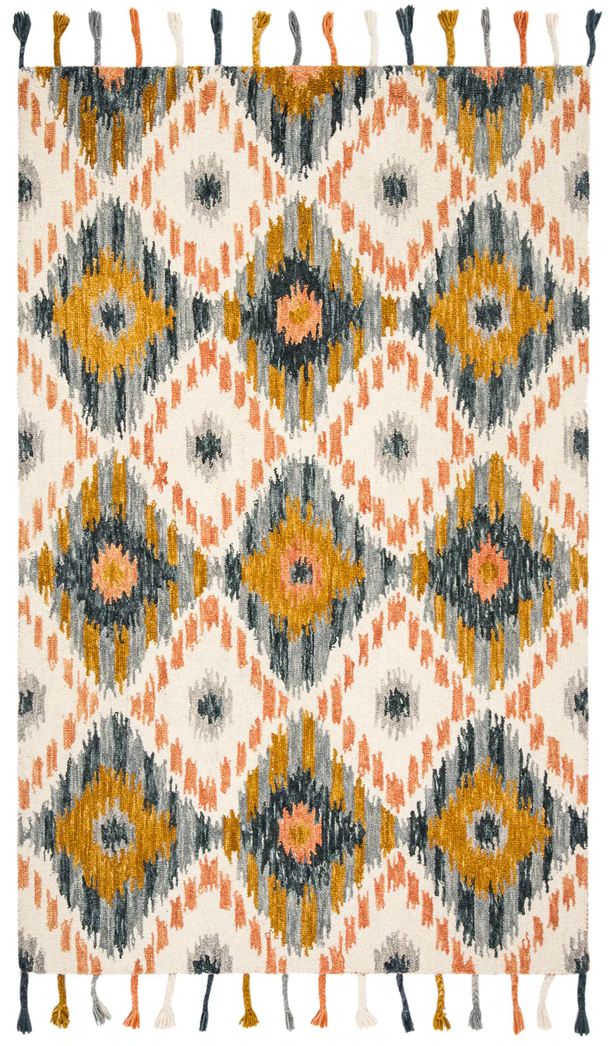 Suzani Ikat Diamond Hand-Hooked Wool Rug