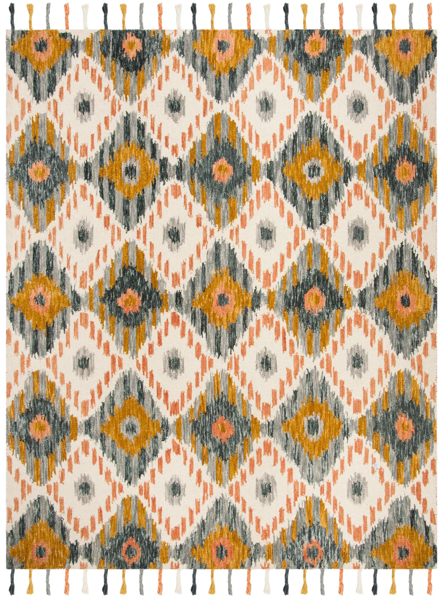 Suzani Ikat Diamond Hand-Hooked Wool Rug