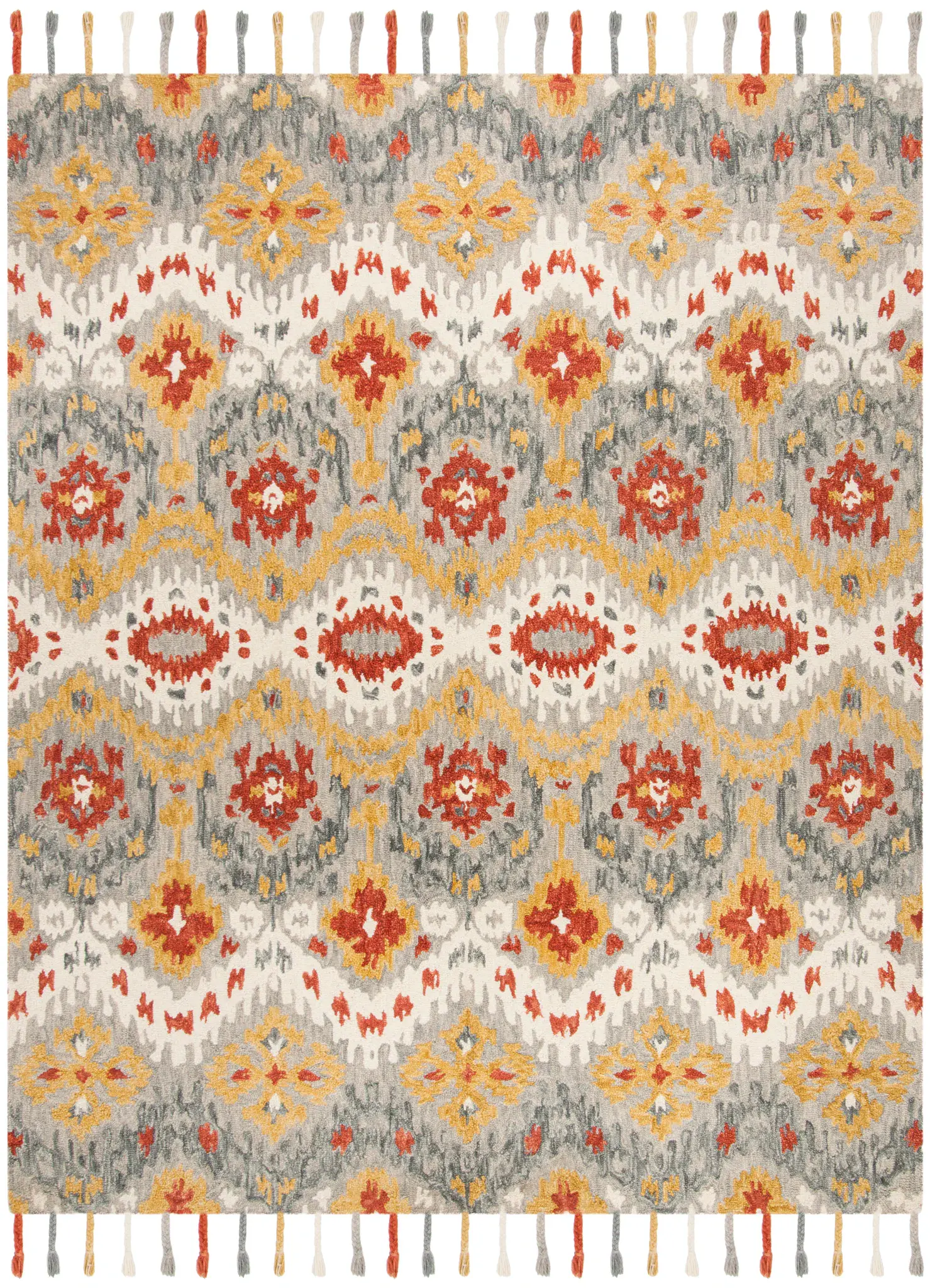 Suzani Ikat Wave Hand-Hooked Wool Rug