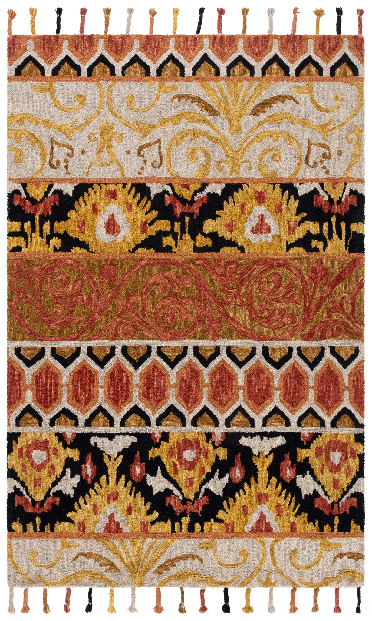 Suzani Banded Hand-Hooked Wool Rug