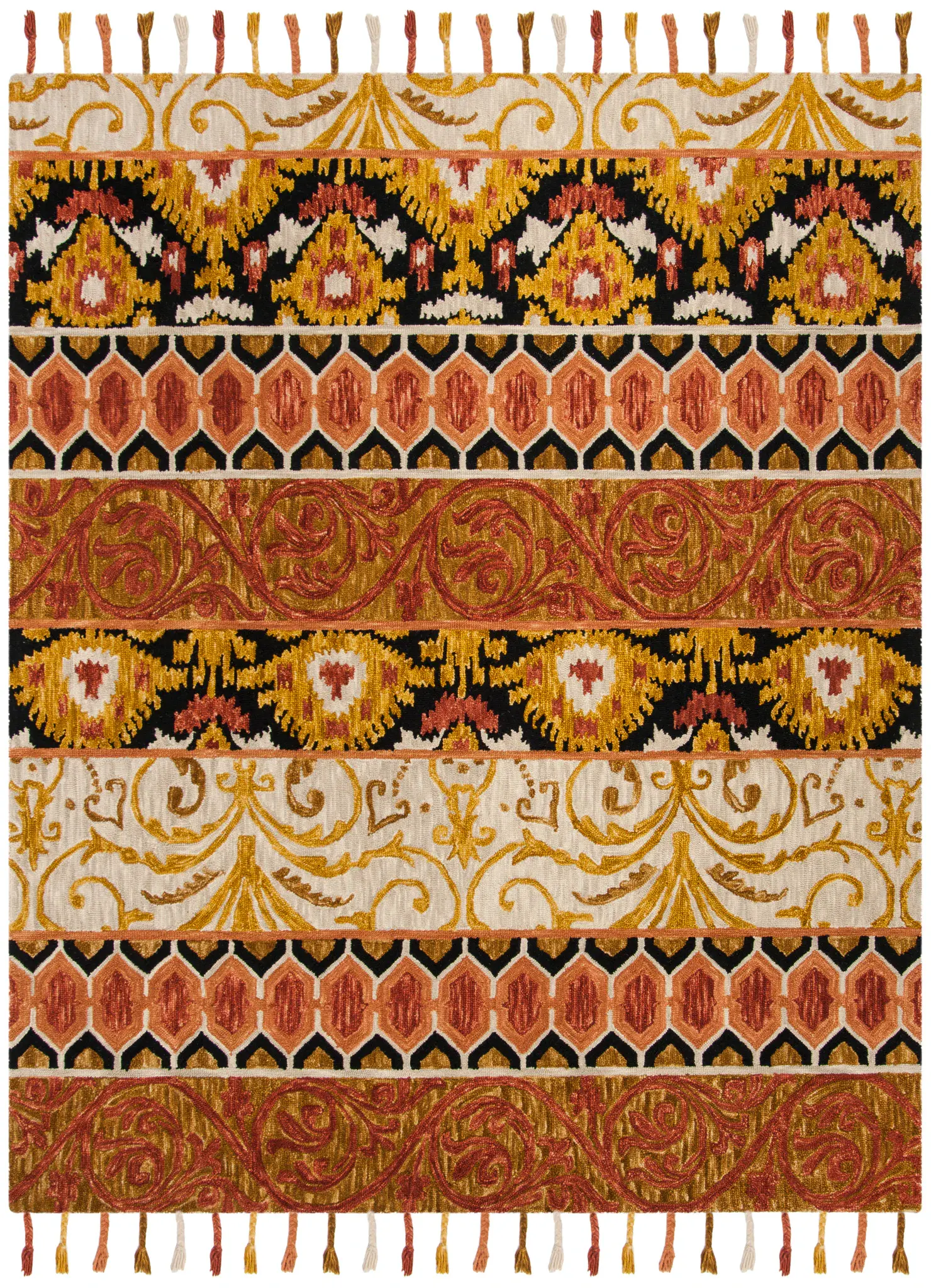 Suzani Banded Hand-Hooked Wool Rug