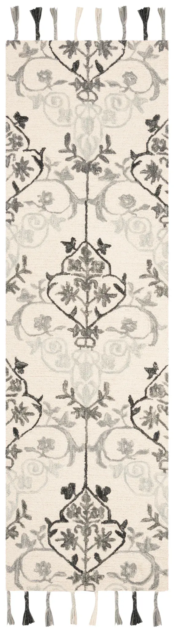 Suzani Fringed Damask Hand-Hooked Wool Rug