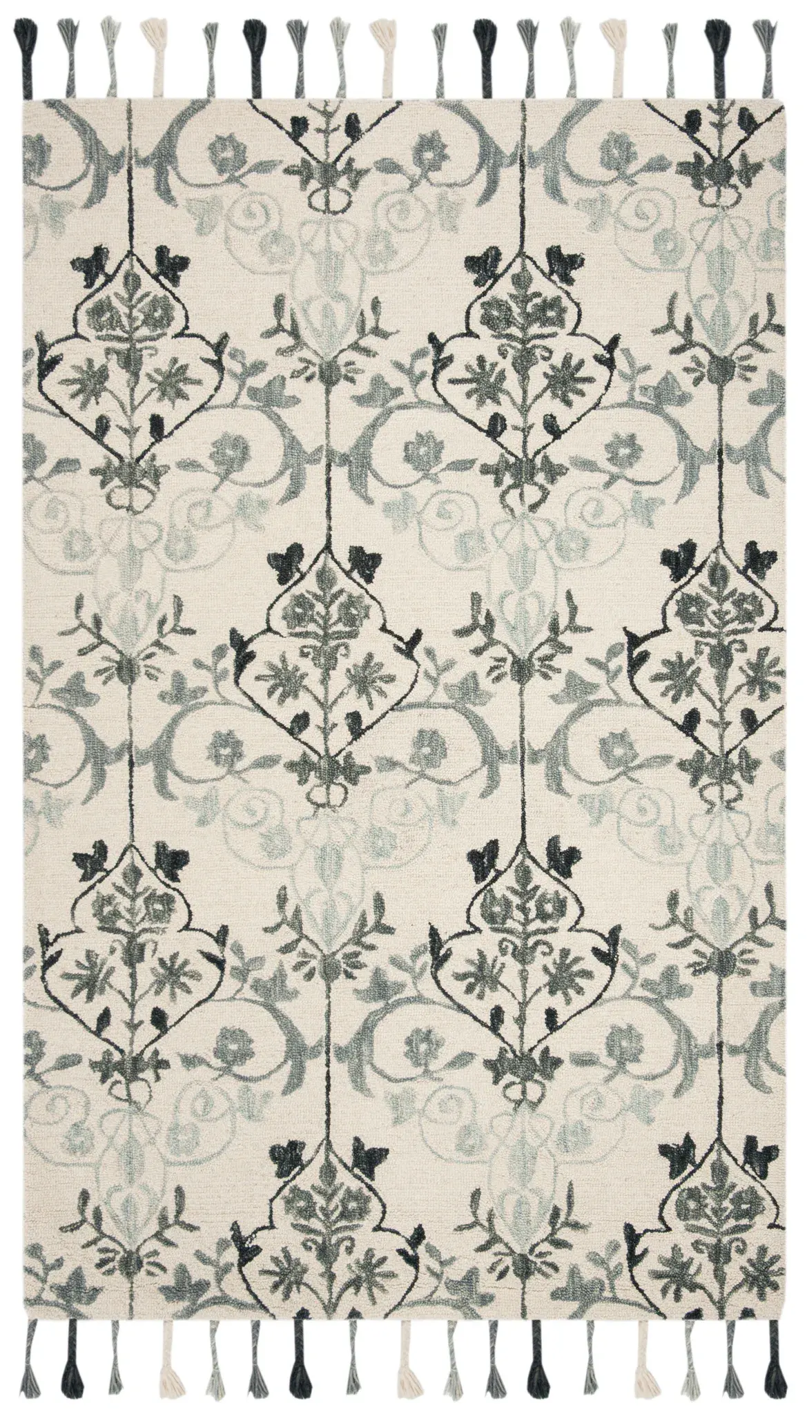 Suzani Fringed Damask Hand-Hooked Wool Rug