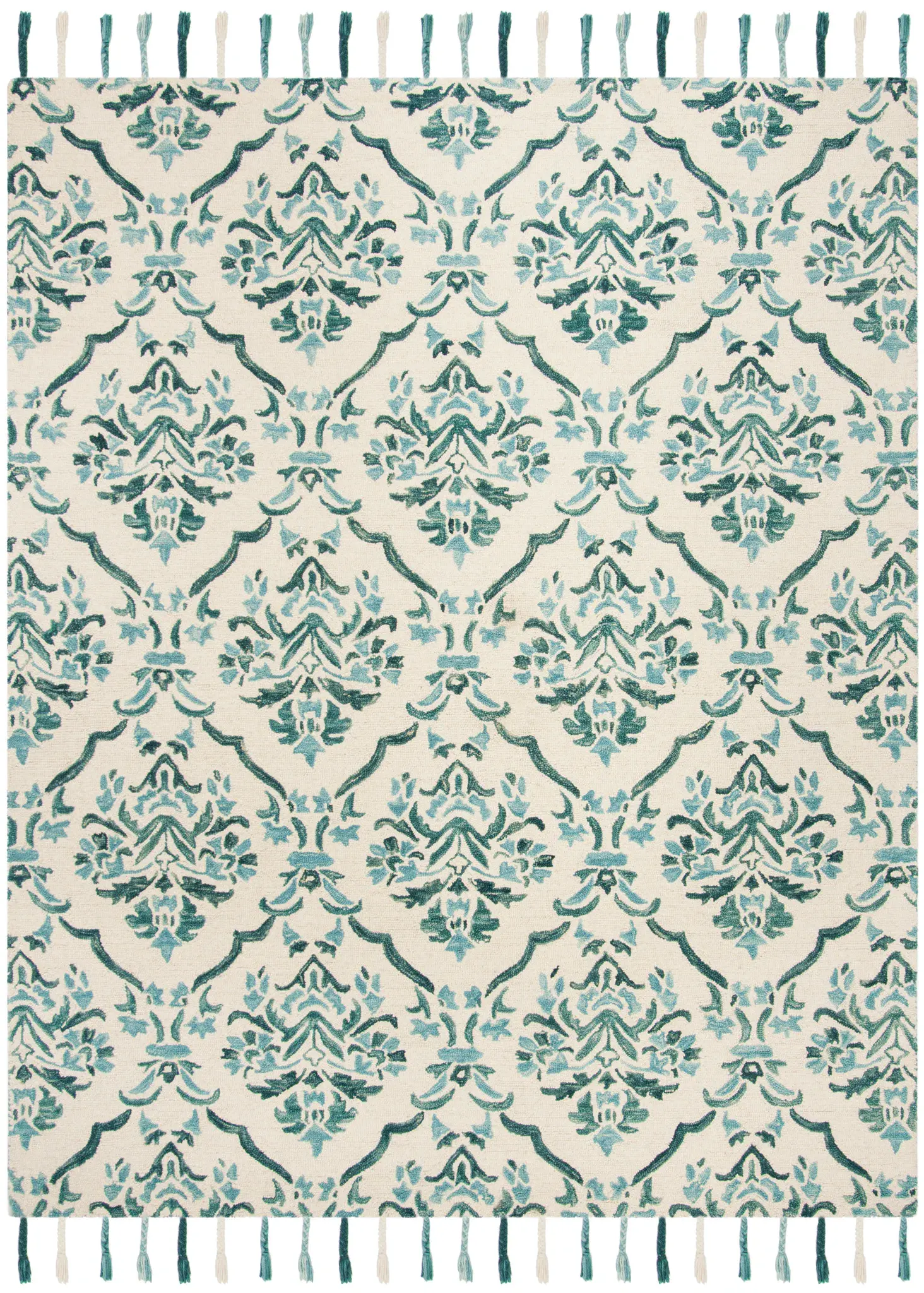 Suzani Damask Hand-Hooked Wool Rug