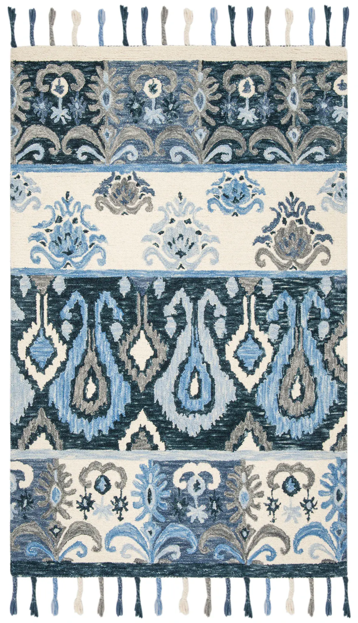 Suzani Banded Ikat Hand-Hooked Wool Rug
