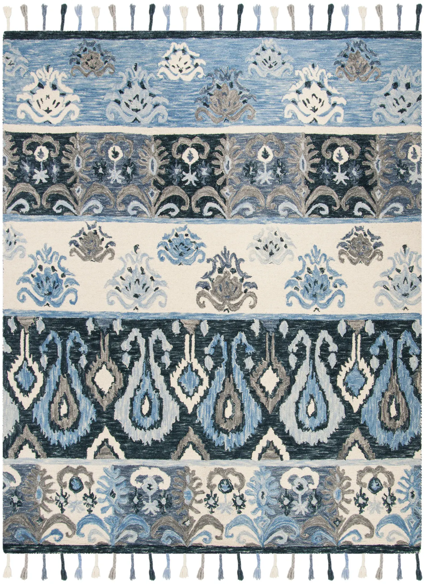 Suzani Banded Ikat Hand-Hooked Wool Rug