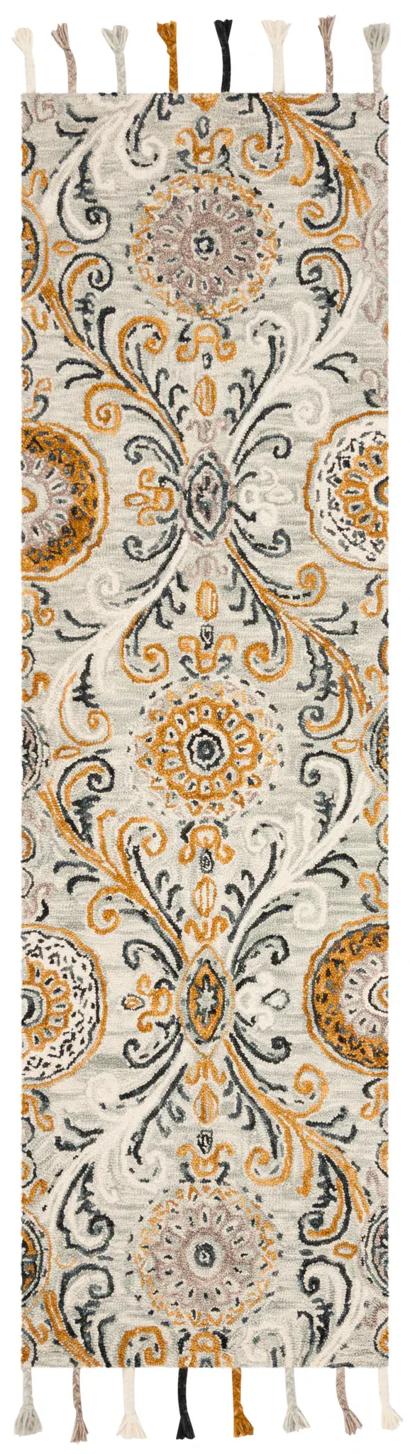 Suzani Scroll Damask Hand-Hooked Wool Rug