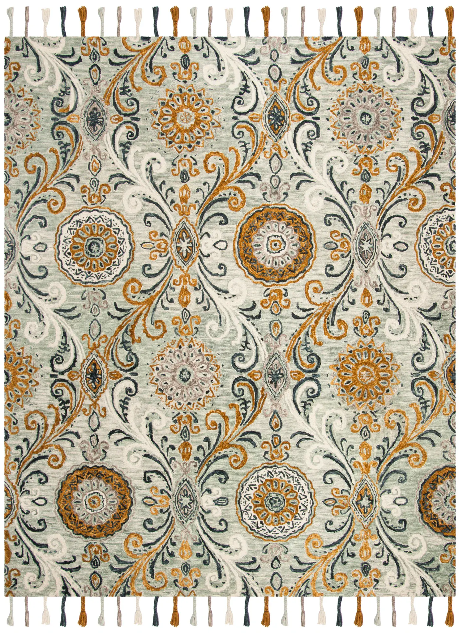 Suzani Scroll Damask Hand-Hooked Wool Rug