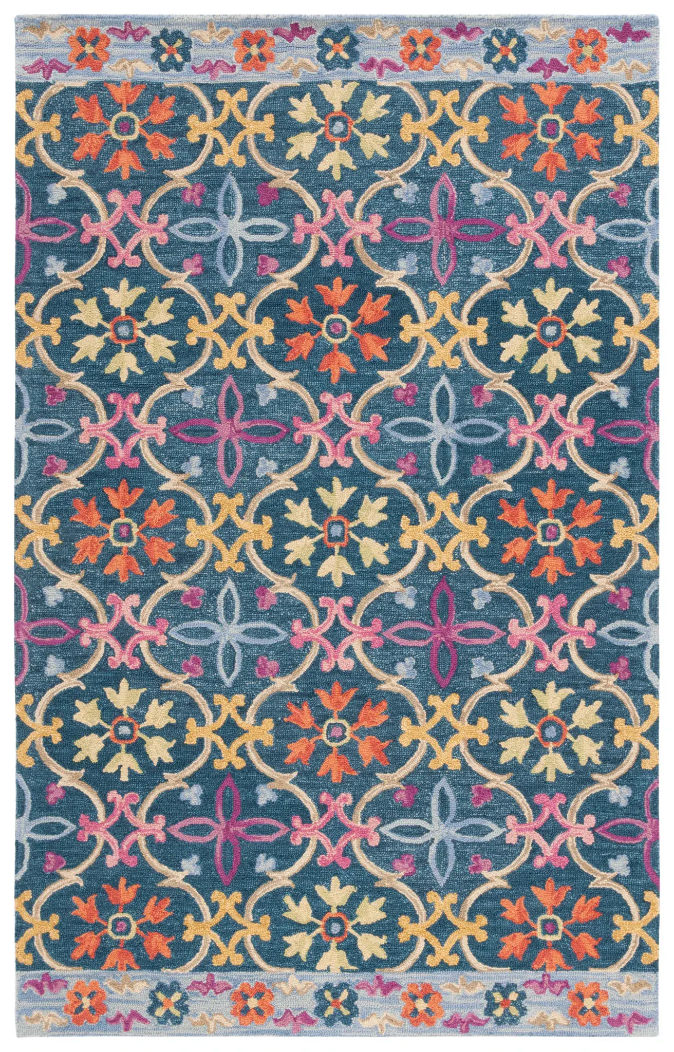 Suzani Arabesque Trellis Hand-Hooked Wool Rug