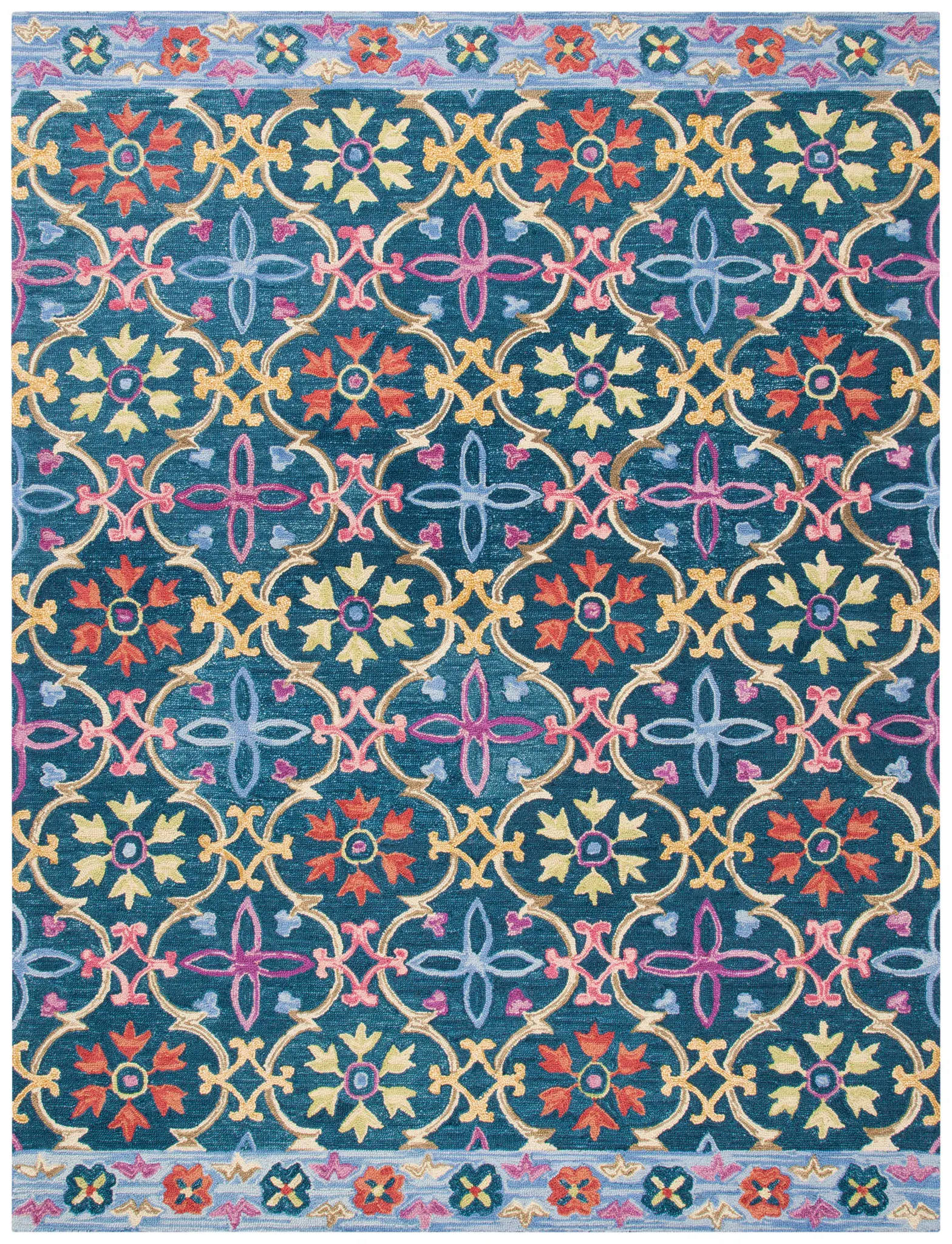 Suzani Arabesque Trellis Hand-Hooked Wool Rug