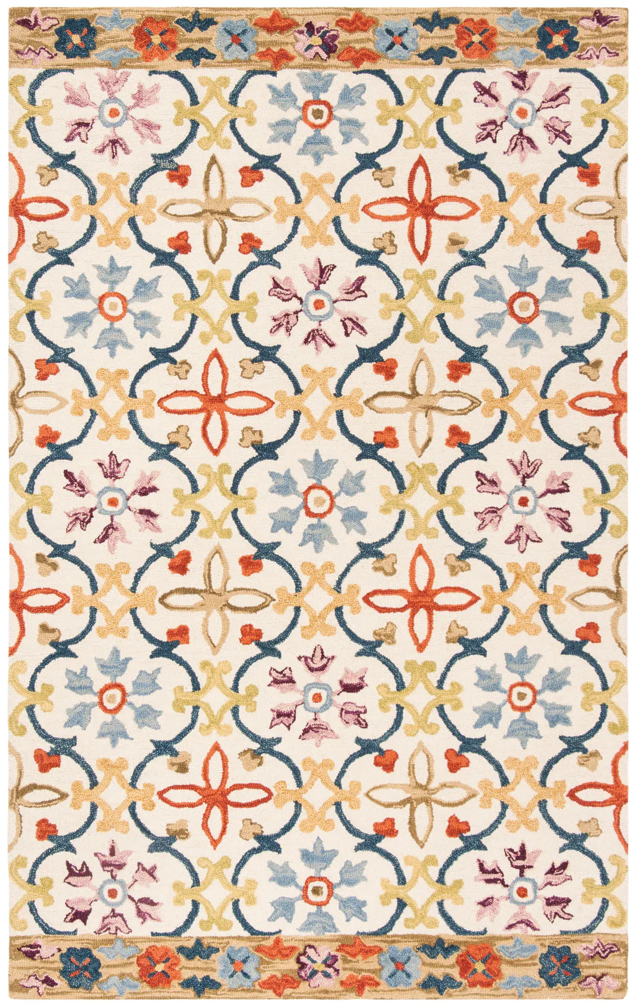 Suzani Arabesque Trellis Hand-Hooked Wool Rug