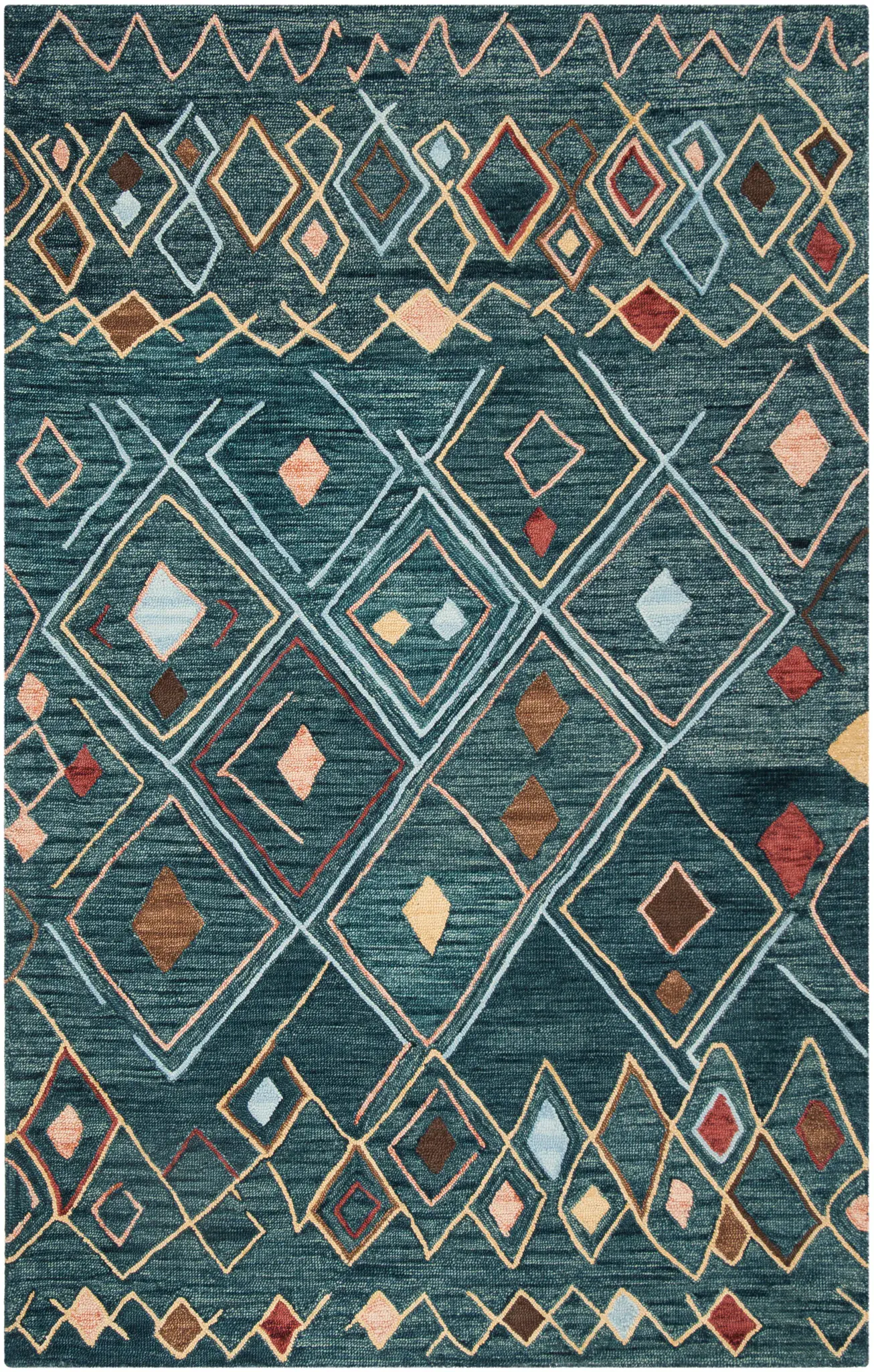Suzani Diamond Lattice Hand-Hooked Wool Rug