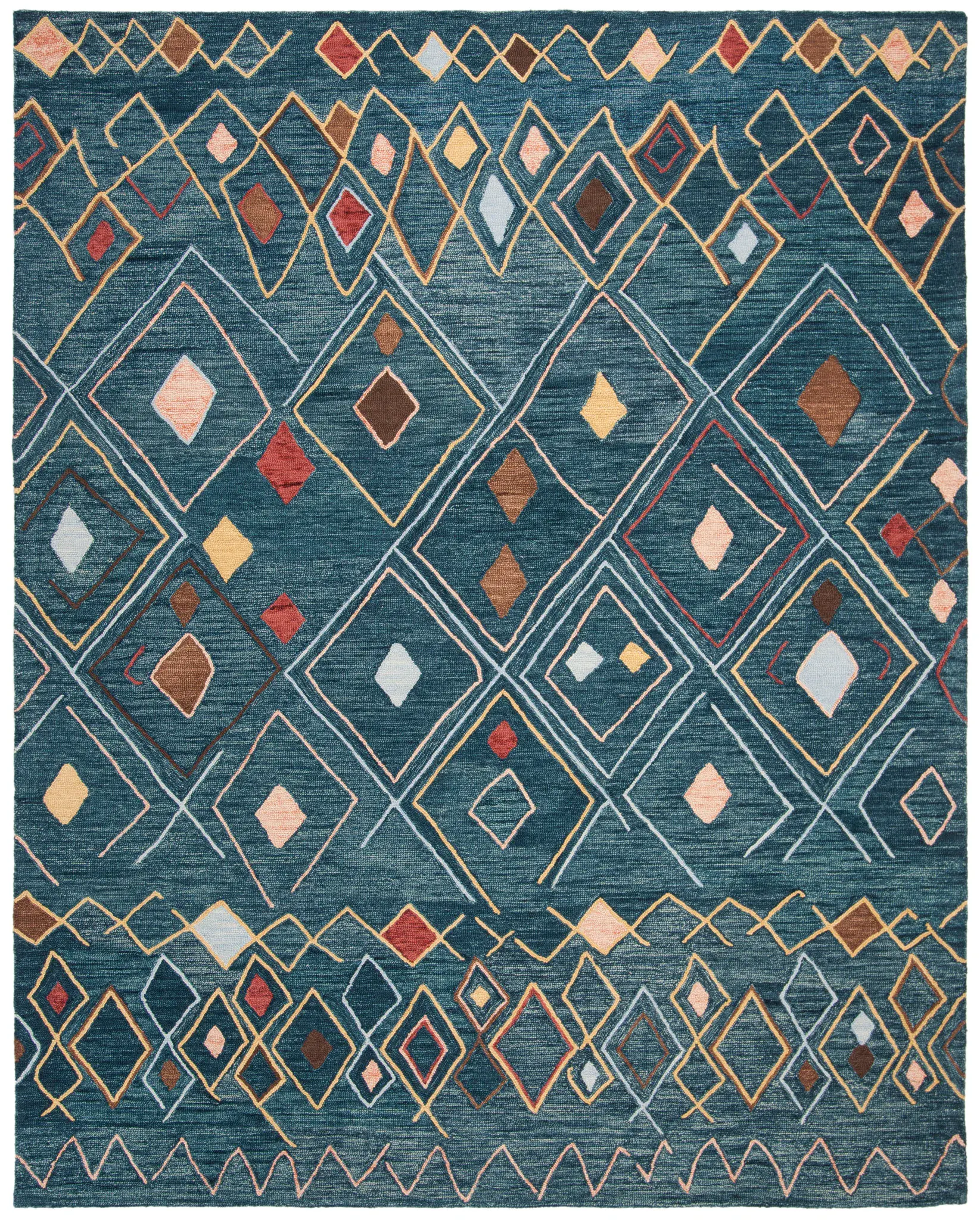 Suzani Diamond Lattice Hand-Hooked Wool Rug