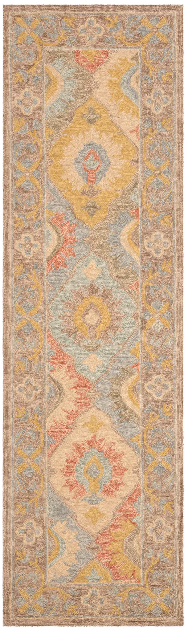 Suzani Bordered Ikat Diamond Hand-Hooked Wool Rug