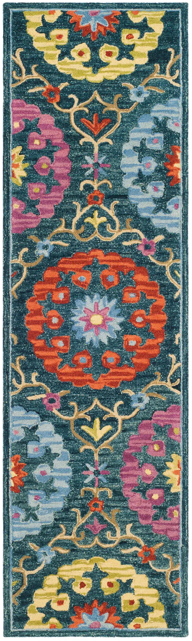 Suzani Rosette Trellis Hand-Hooked Wool Rug