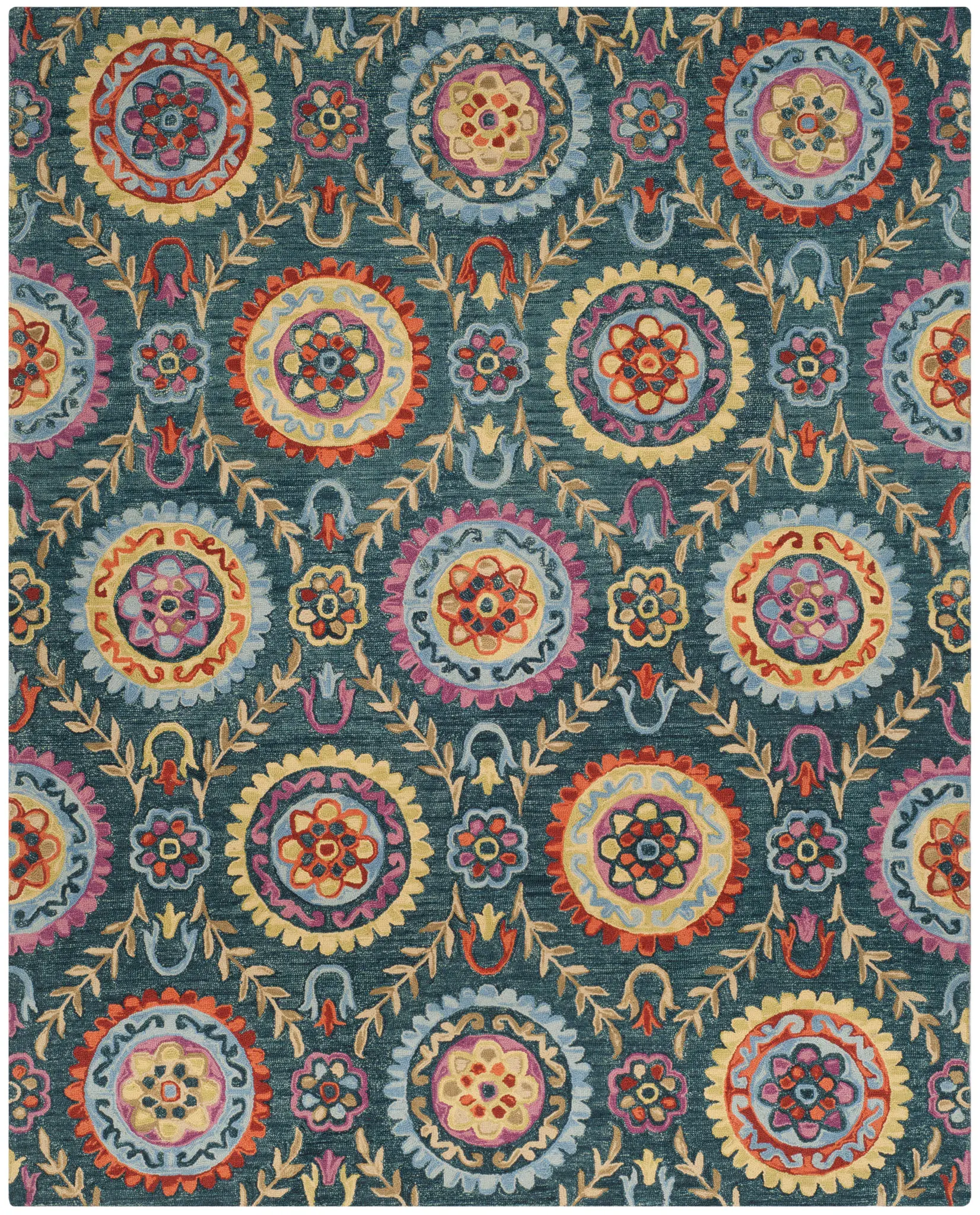 Suzani Floral Medallion Hand-Hooked Wool Rug