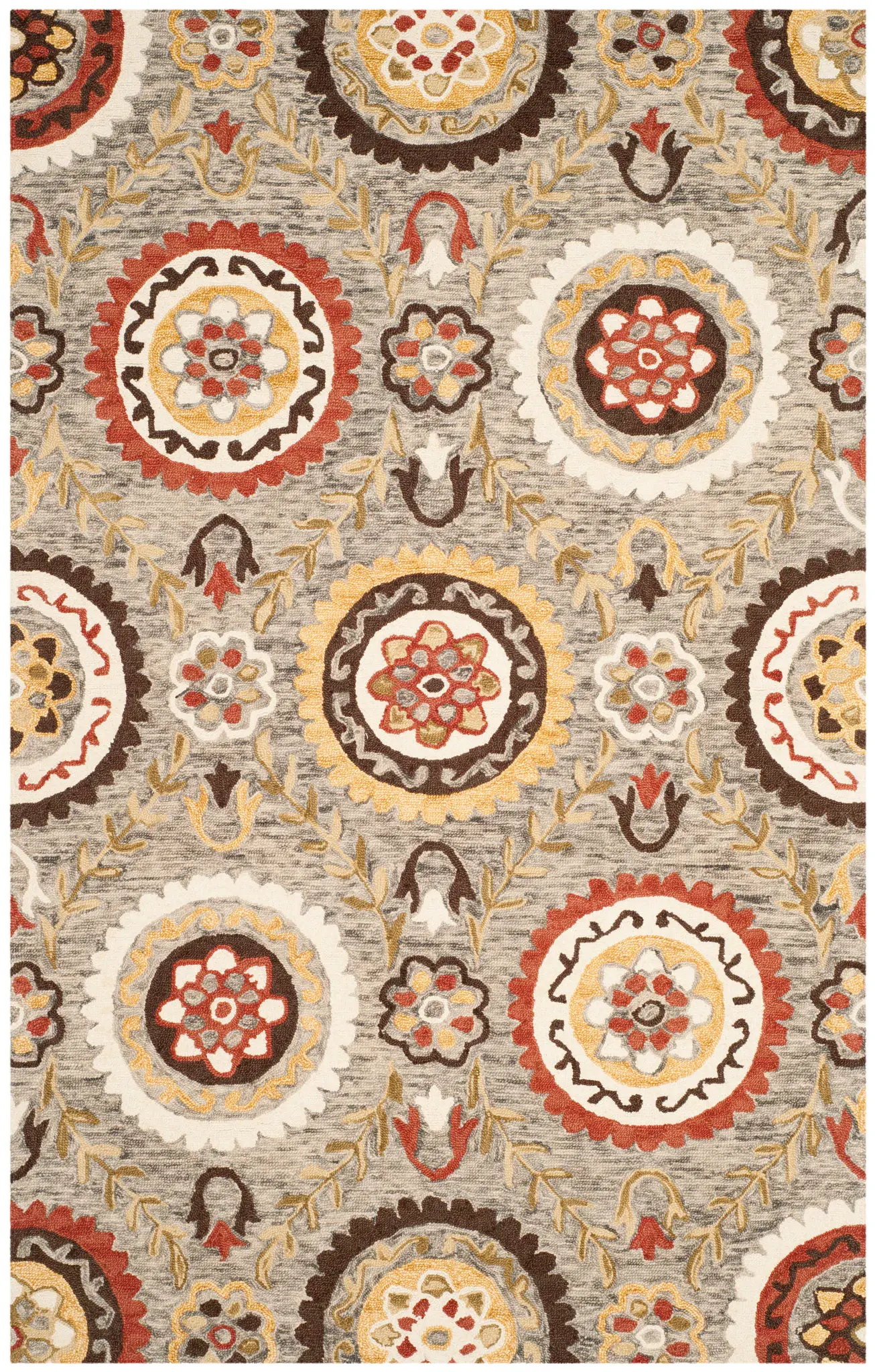 Suzani Floral Medallion Hand-Hooked Wool Rug