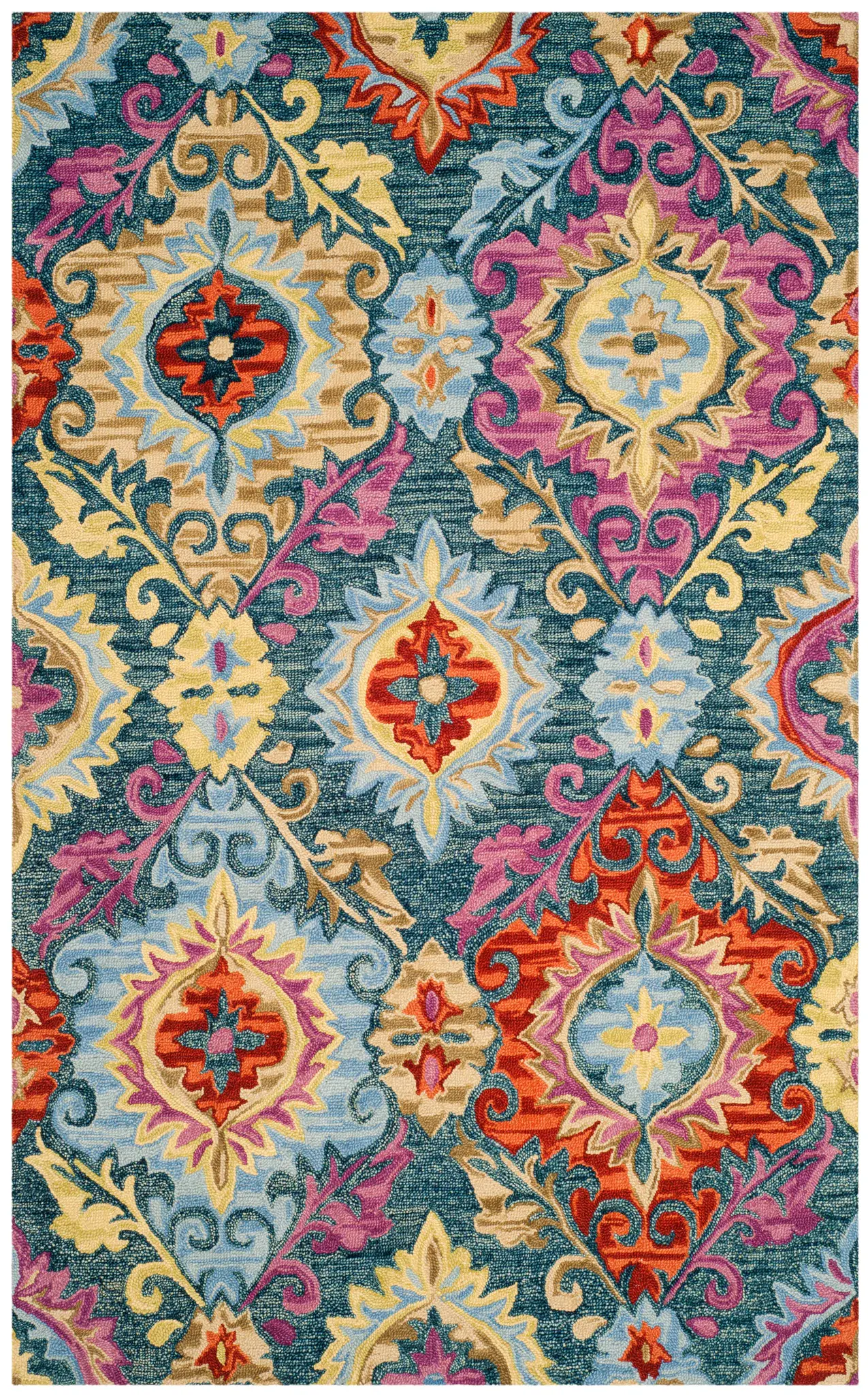 Suzani Diamond Medallion Hand-Hooked Wool Rug