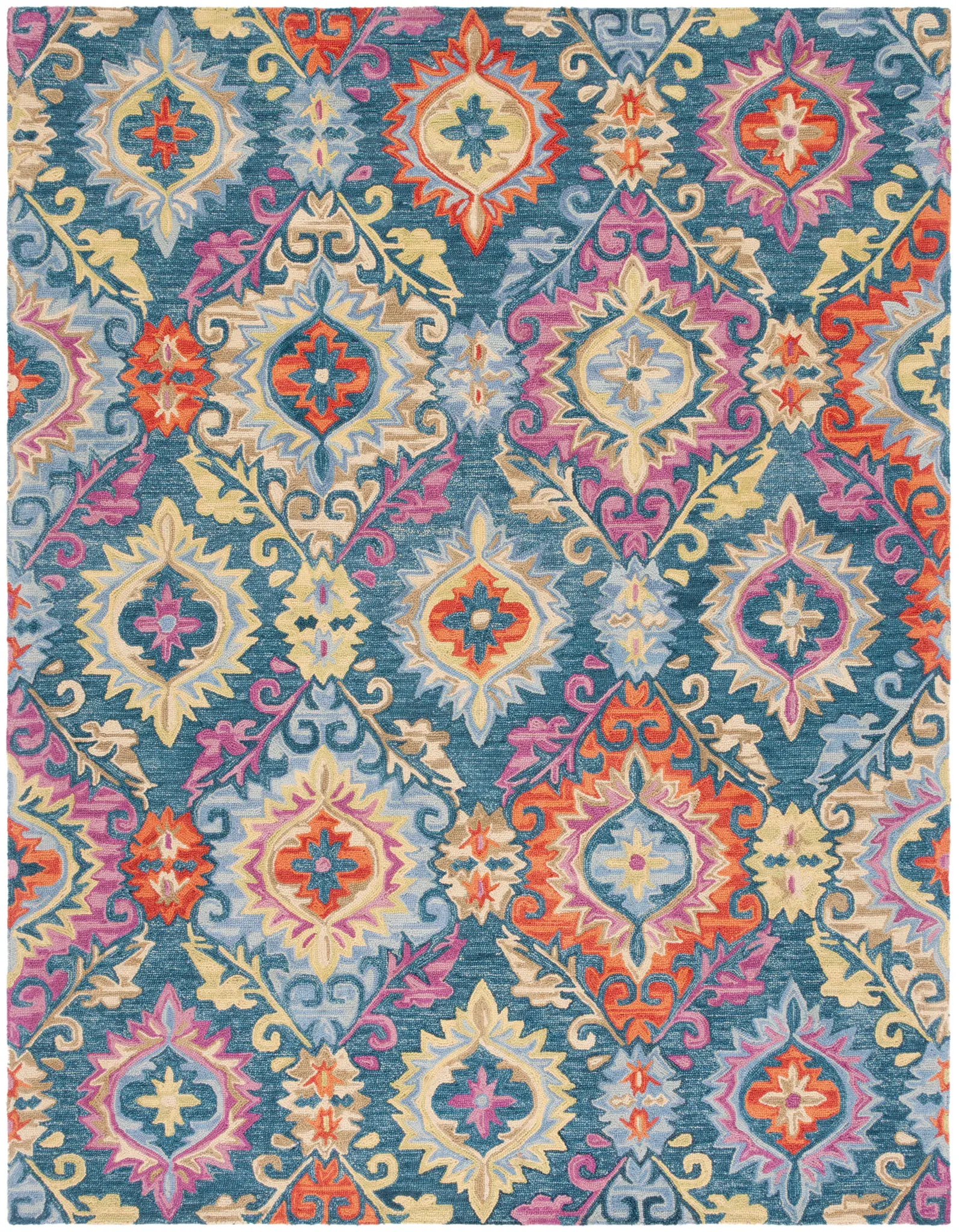 Suzani Diamond Medallion Hand-Hooked Wool Rug