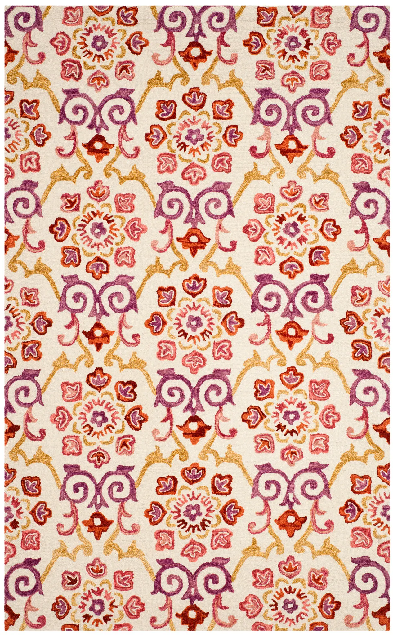 Suzani Allover Floral Vine Hand-Hooked Wool Rug