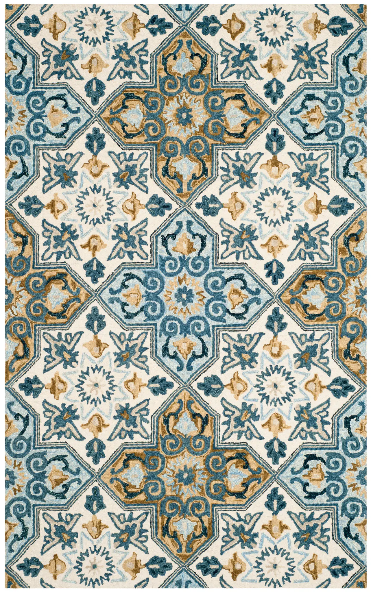 Suzani Floral Tile Hand-Hooked Wool Rug