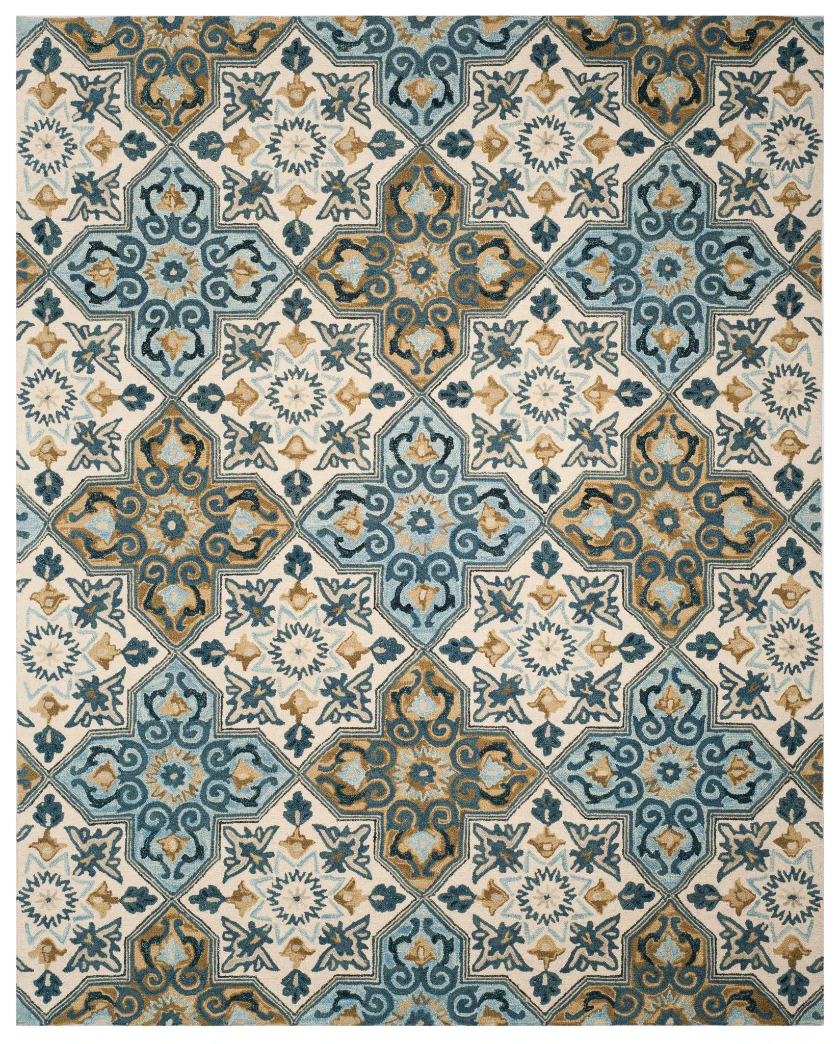 Suzani Floral Tile Hand-Hooked Wool Rug