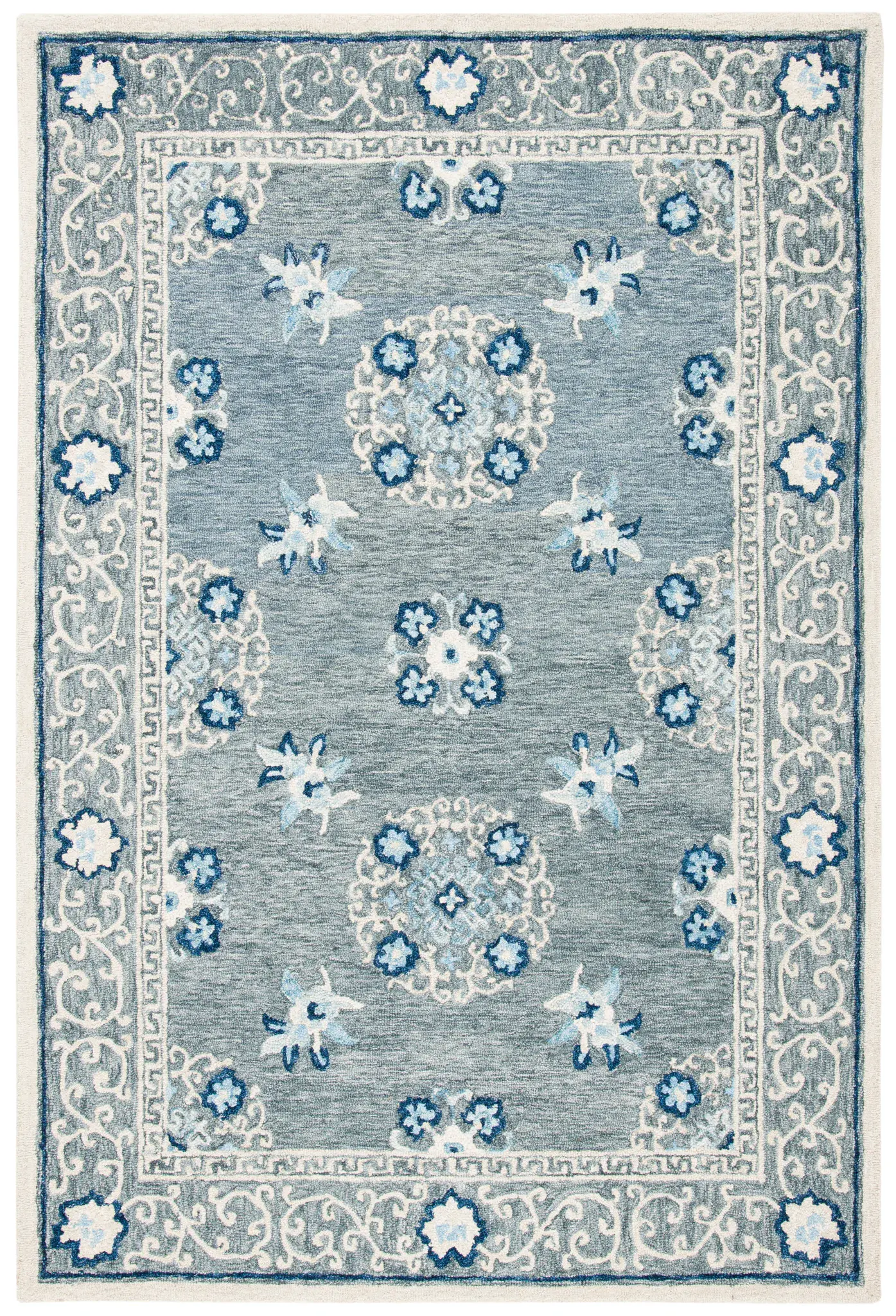 Suzani Floral Bordered Hand-Tufted Wool Rug