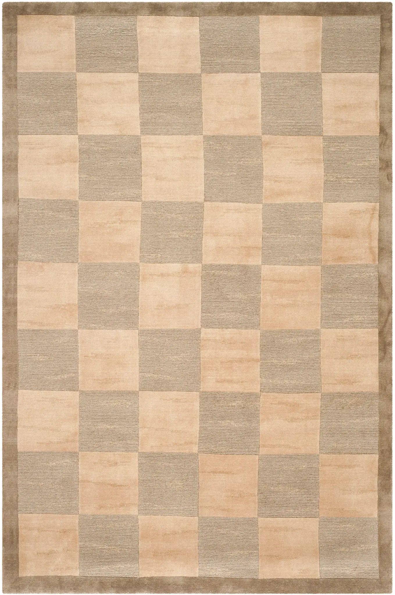 Tibetan Checkerboard Hand-Knotted Wool Rug