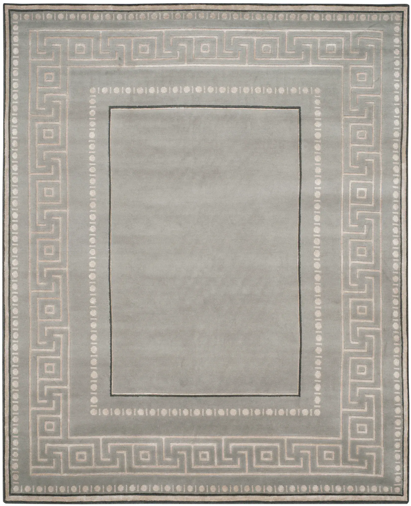 Tibetan Greek Key Border Hand-Knotted Wool Rug
