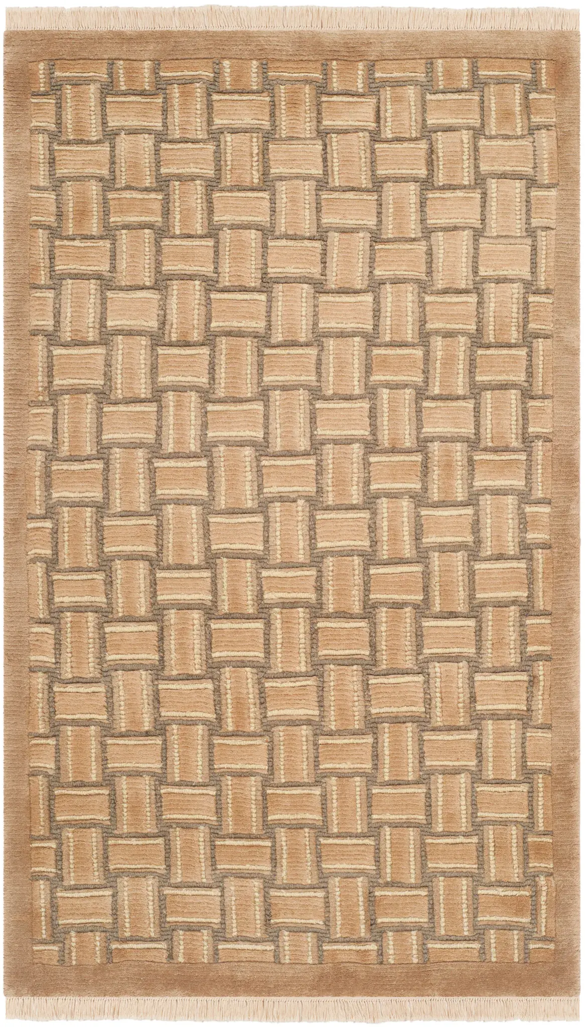 Tibetan Interlocking Blocks Hand-Knotted Wool Rug