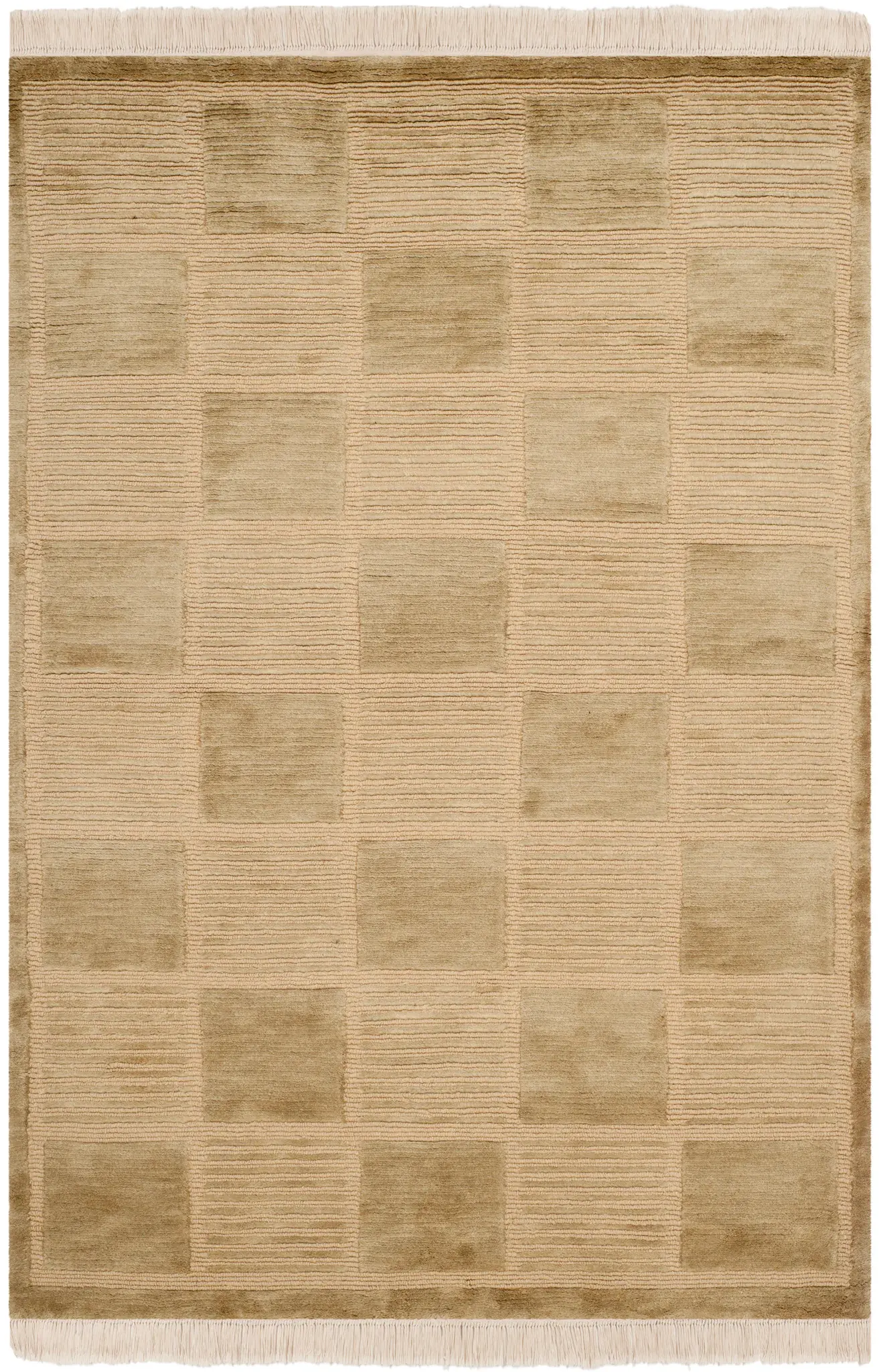 Tibetan Monochromatic Checkerboard Hand-Knotted Wool Rug