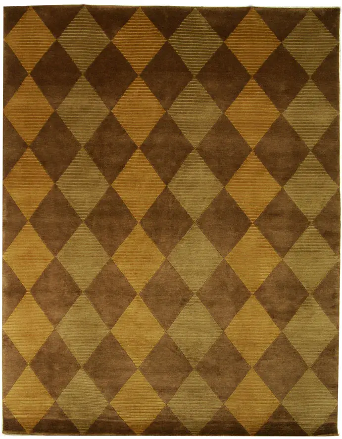 Tibetan Mid-Century Diamond Hand-Knotted Wool Rug