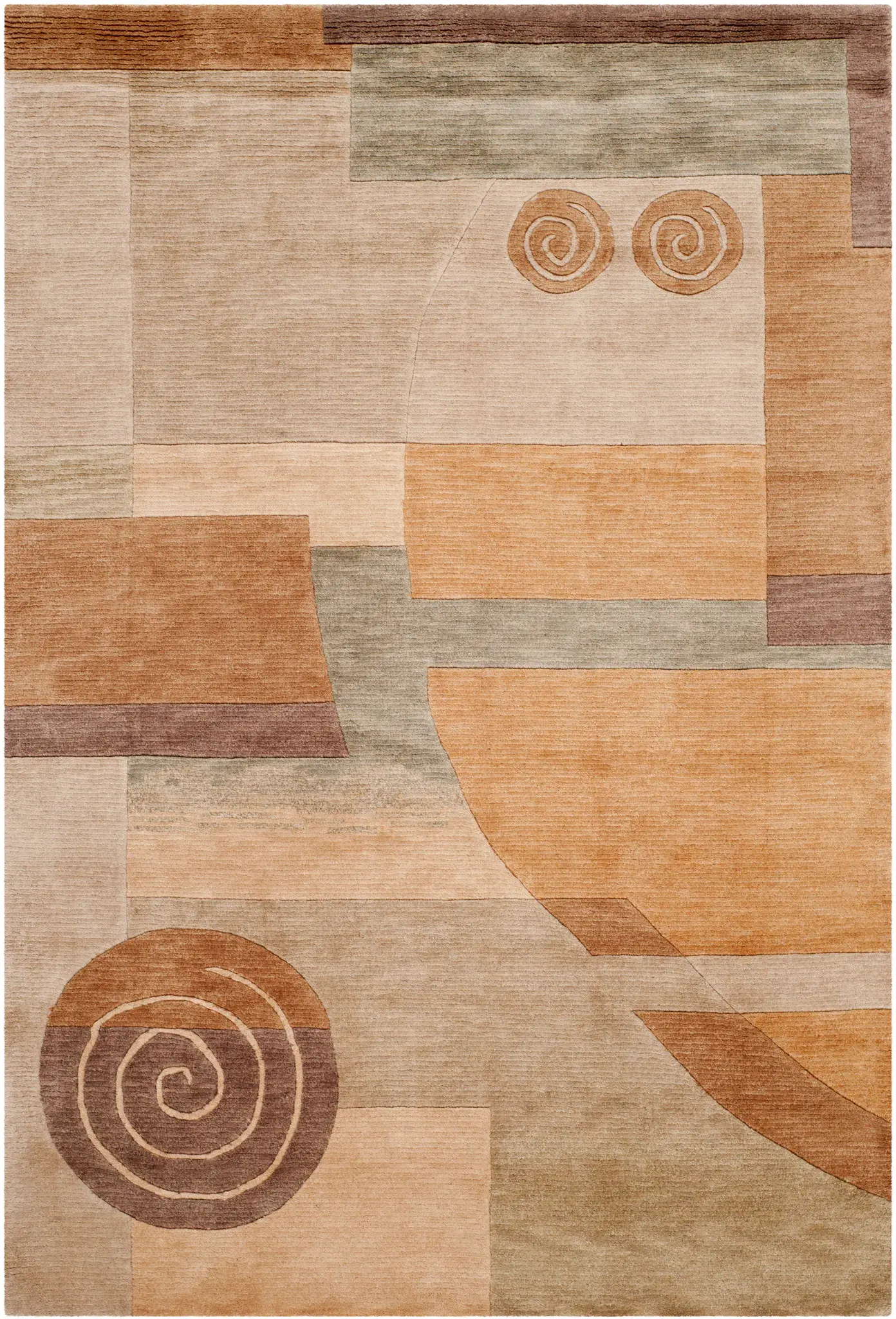 Tibetan Mid-Century Spiral Hand-Knotted Wool Rug