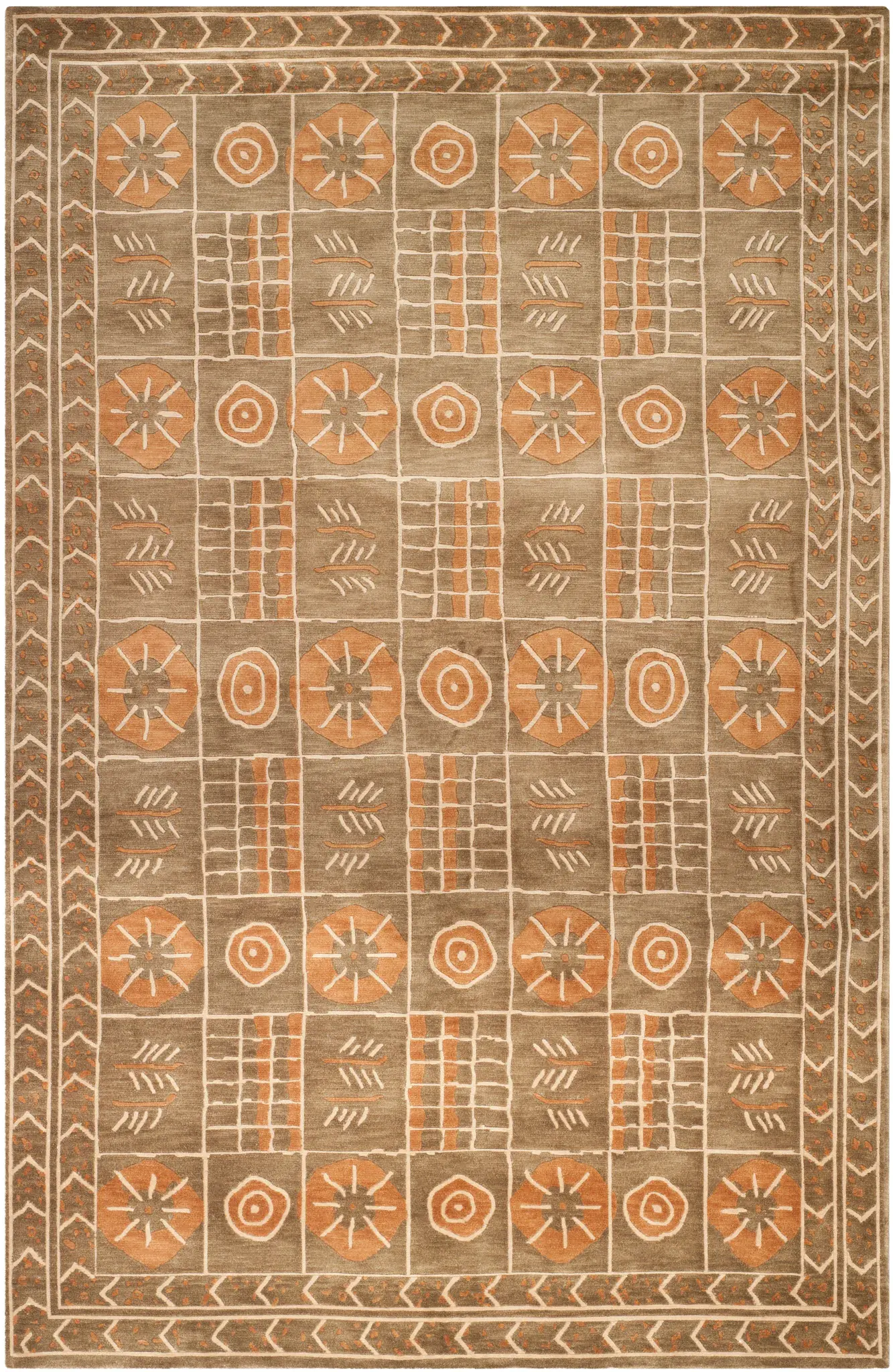 Tibetan Tribal Panel Bordered Hand-Knotted Wool Rug