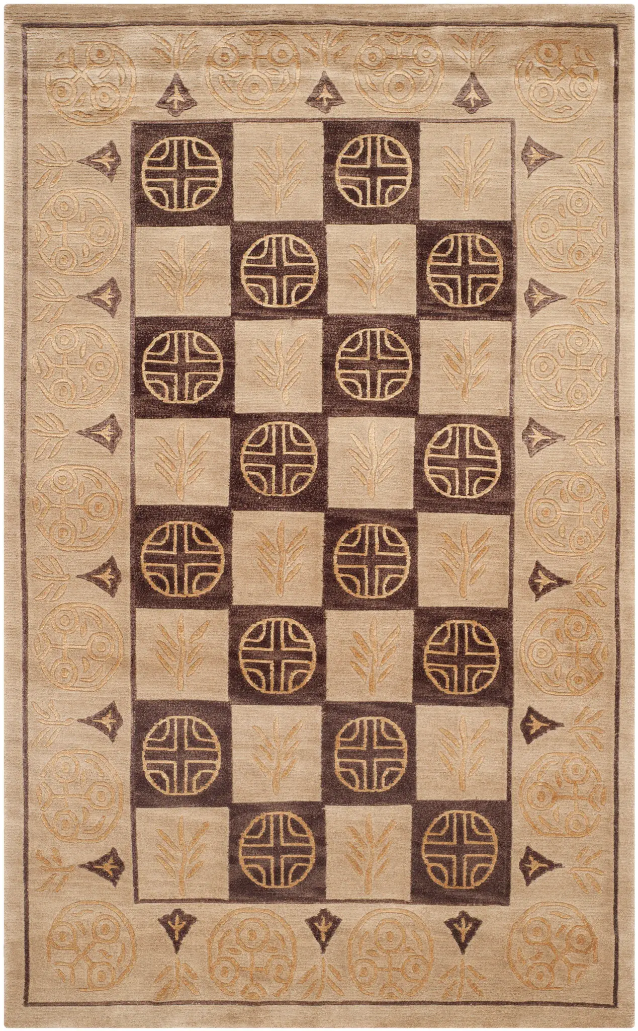Tibetan Traditional Checkerboard Hand-Knotted Rug