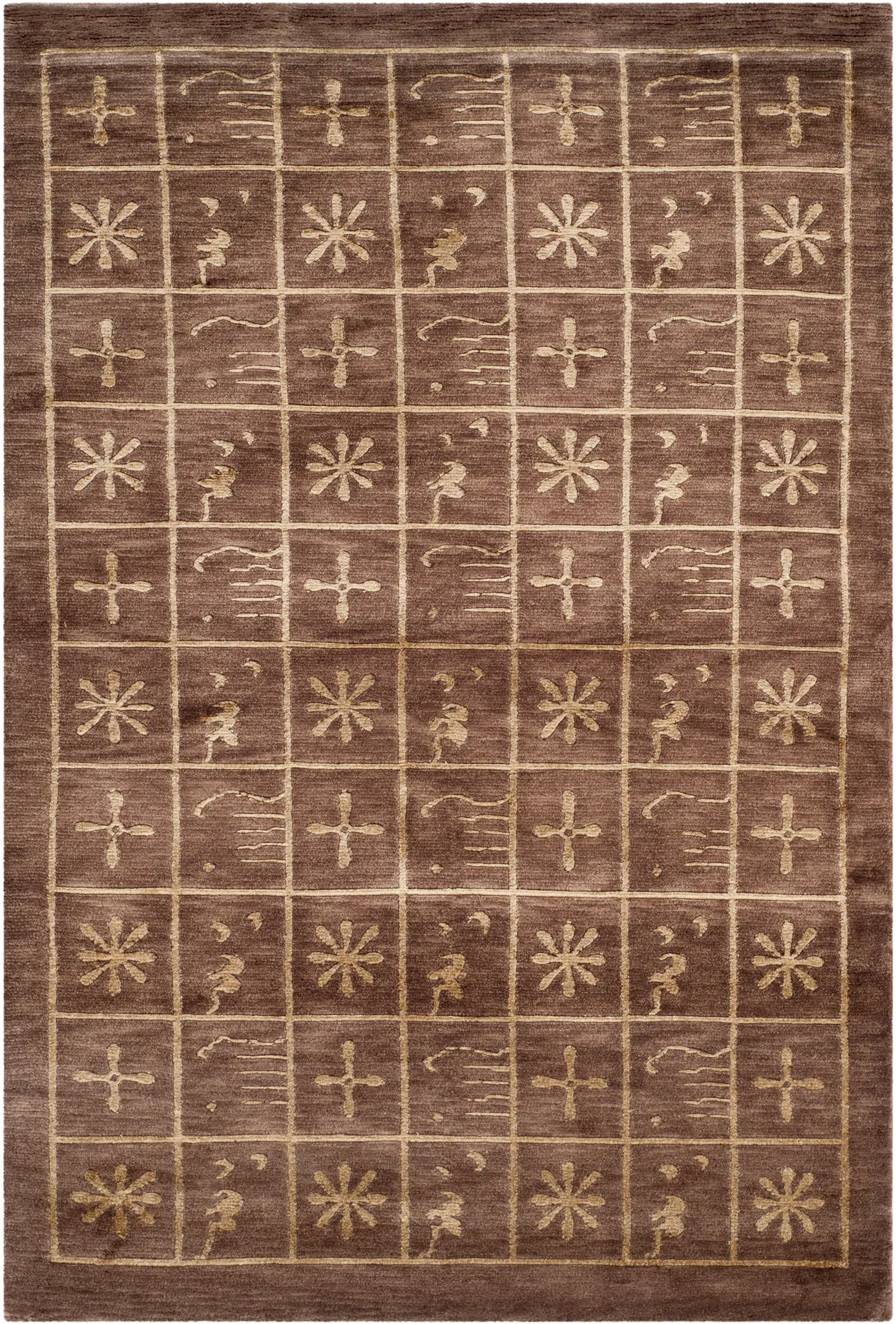 Tibetan Bohemian Grid Hand-Knotted Rug