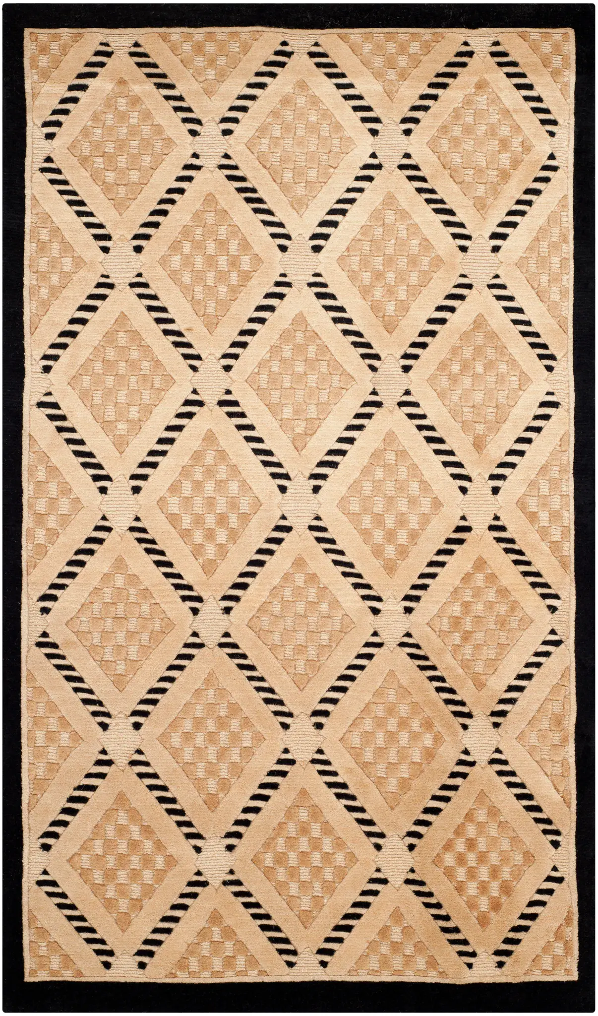 Tibetan Textured Diamond Hand-Knotted Wool Rug