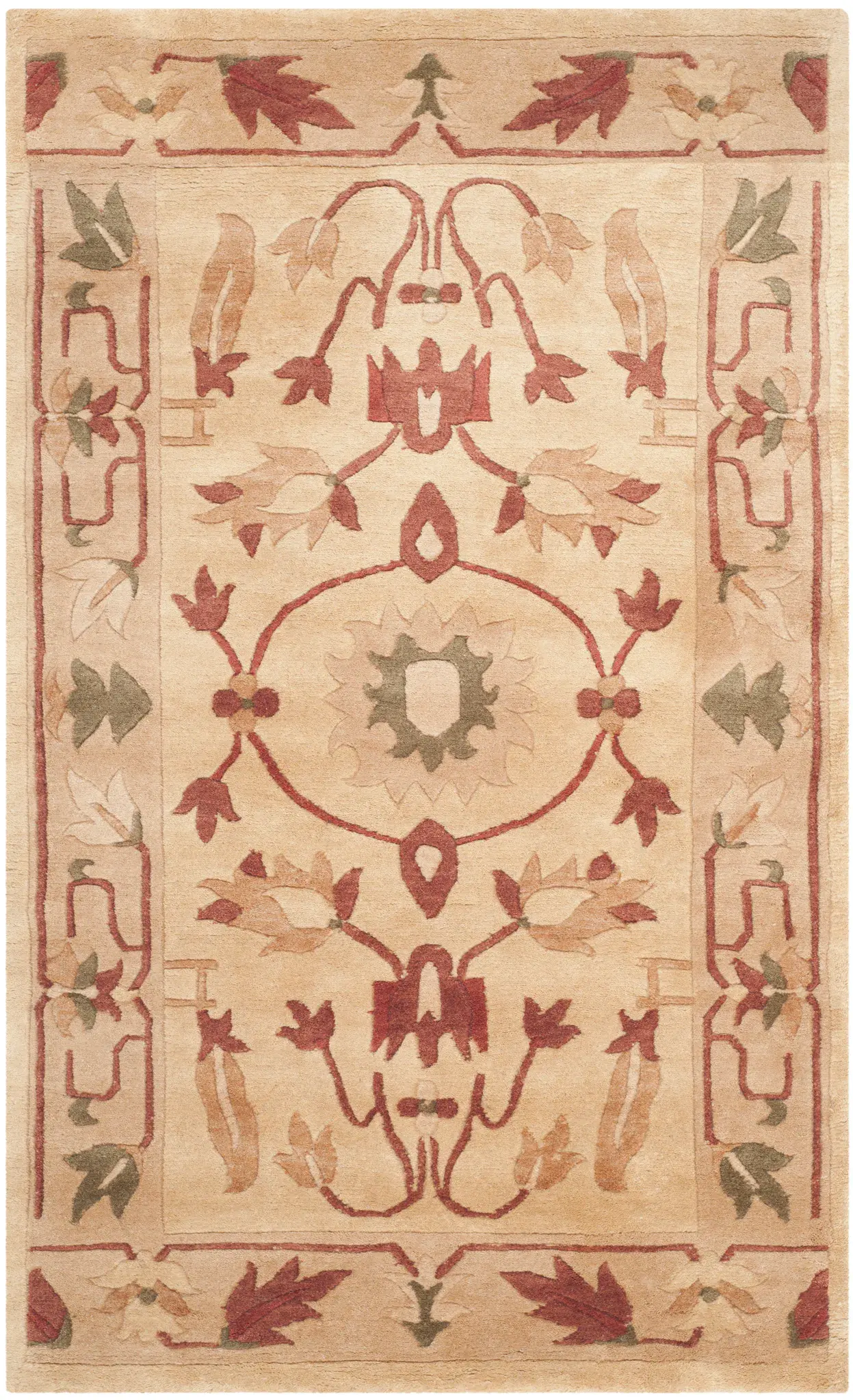 Tibetan Symmetrical Floral Hand-Knotted Wool Rug