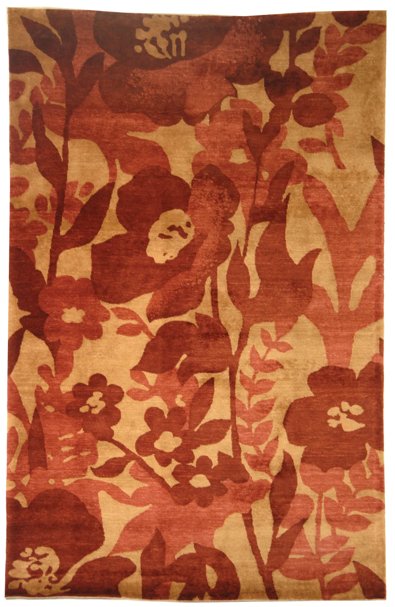 Tibetan Large-Scale Floral Hand-Knotted Wool Rug