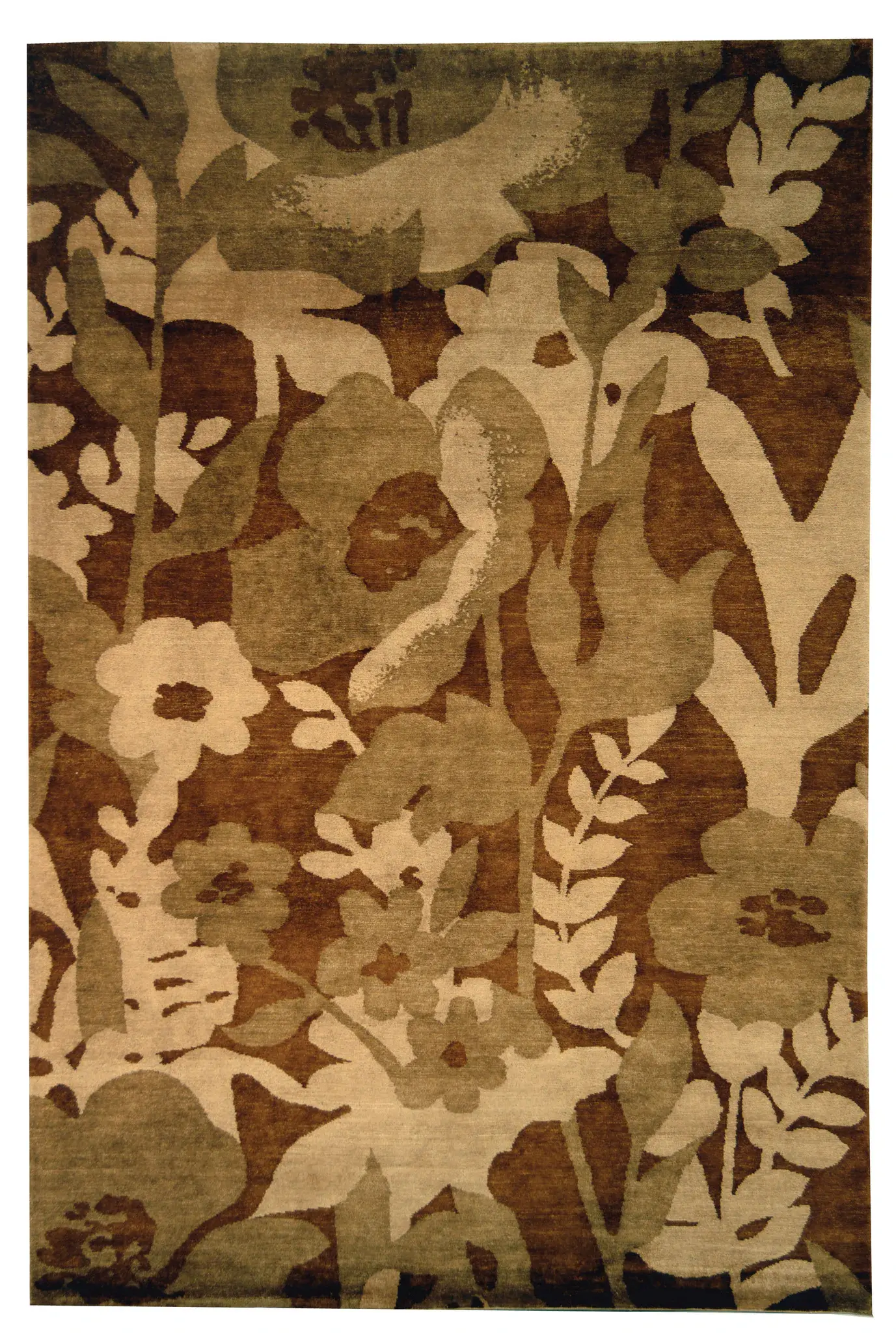 Tibetan Large-Scale Floral Hand-Knotted Wool Rug