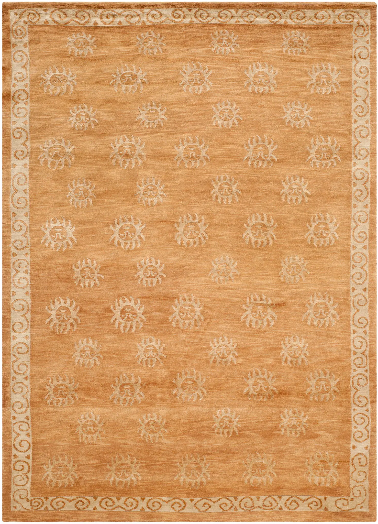 Tibetan Bohemian Sun Motif Hand-Knotted Rug