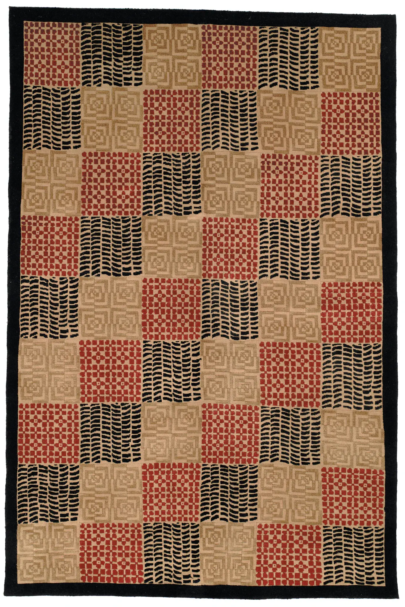 Tibetan Tribal Grid Hand-Knotted Wool Rug