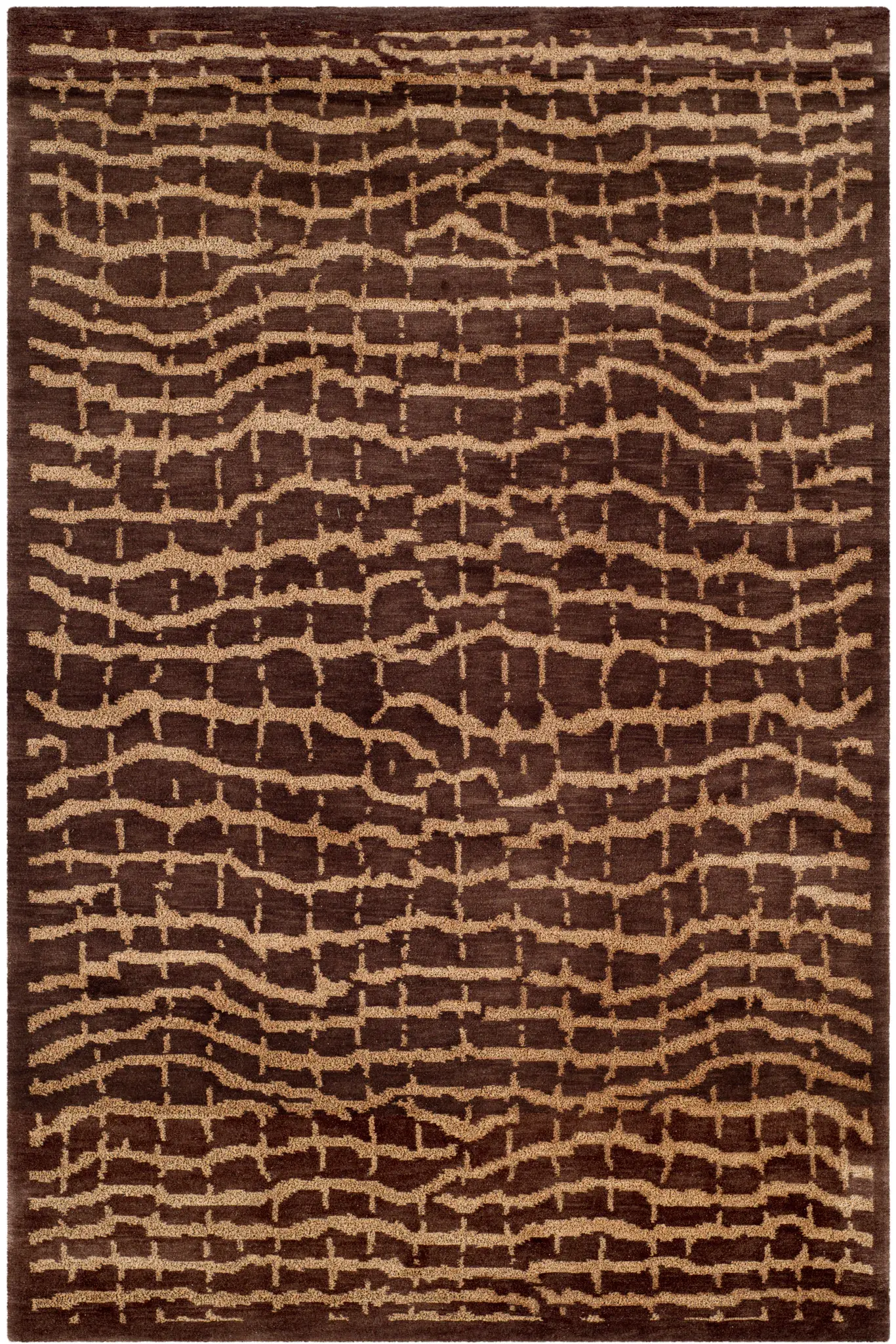 Tibetan Broken Grid Hand-Knotted Wool Rug