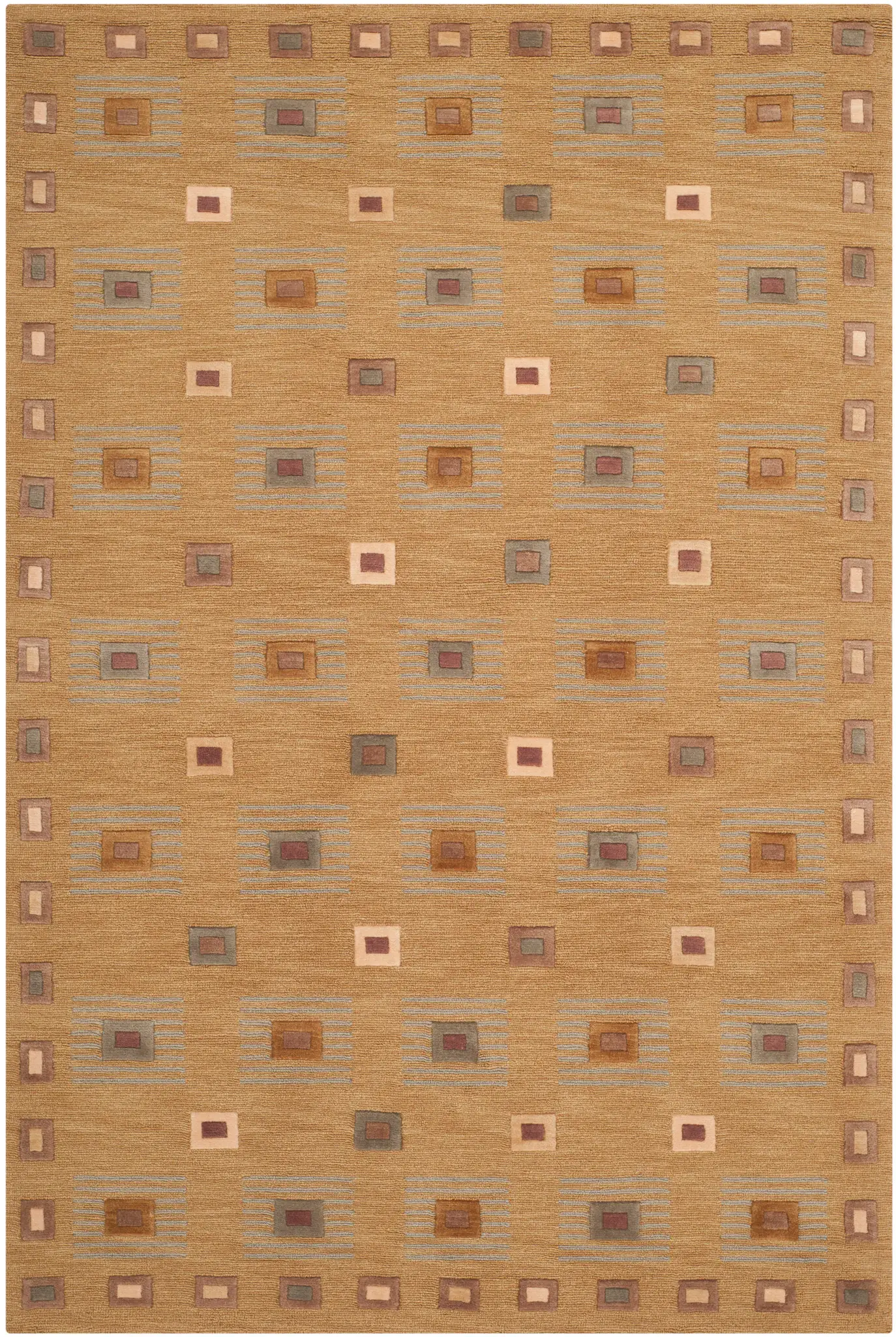 Tibetan Nested Square Hand-Knotted Wool Rug