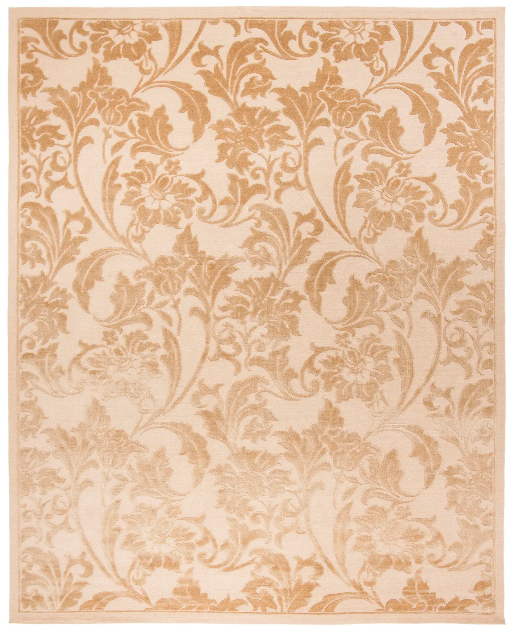 Tibetan Carved Floral Hand-Knotted Wool Rug