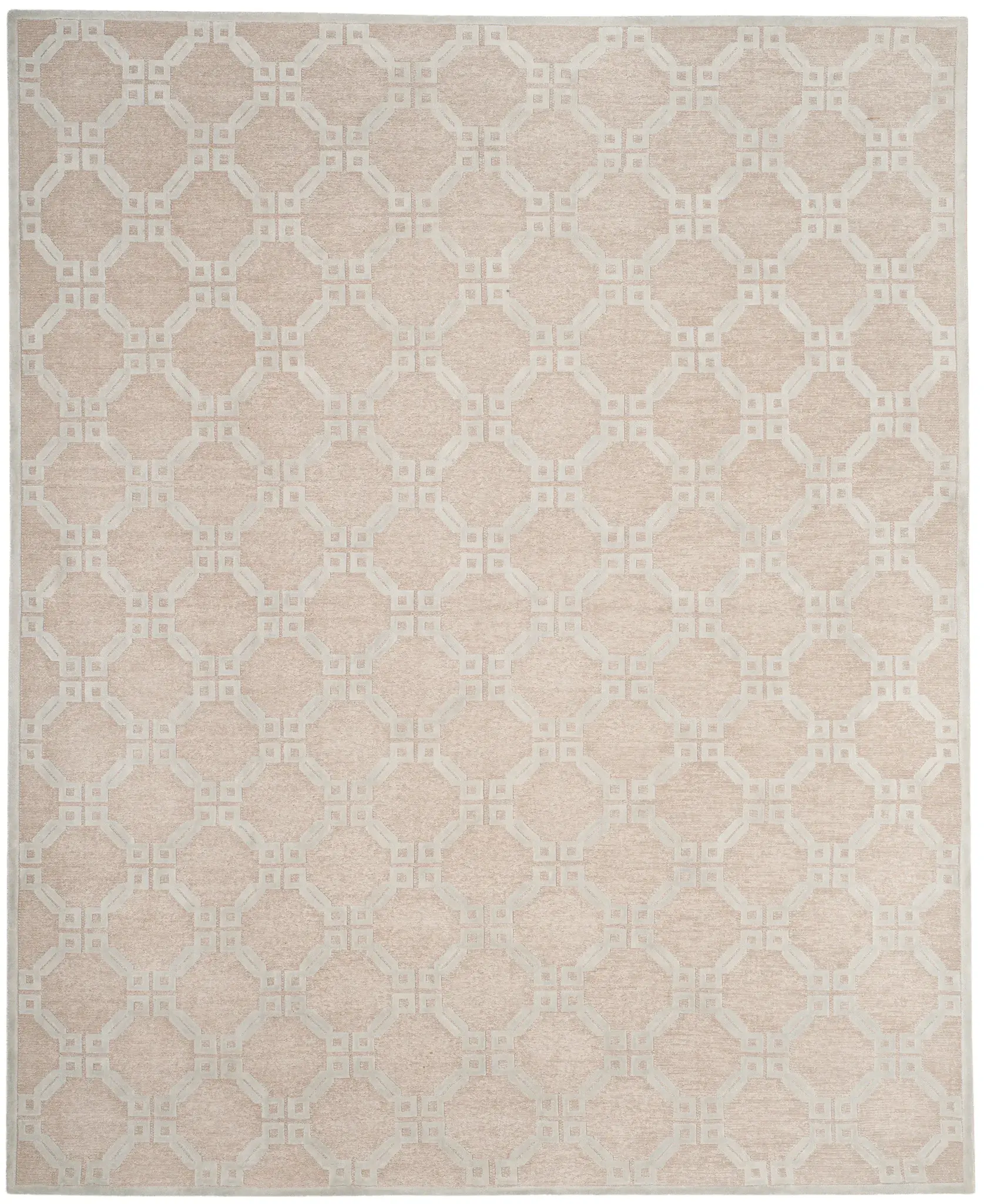 Tibetan Geometric Ring Trellis Hand-Knotted Rug