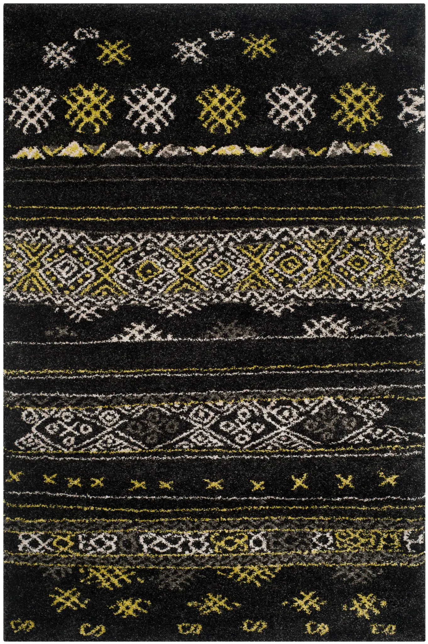 Tibetan Banded Geometric Shag Rug