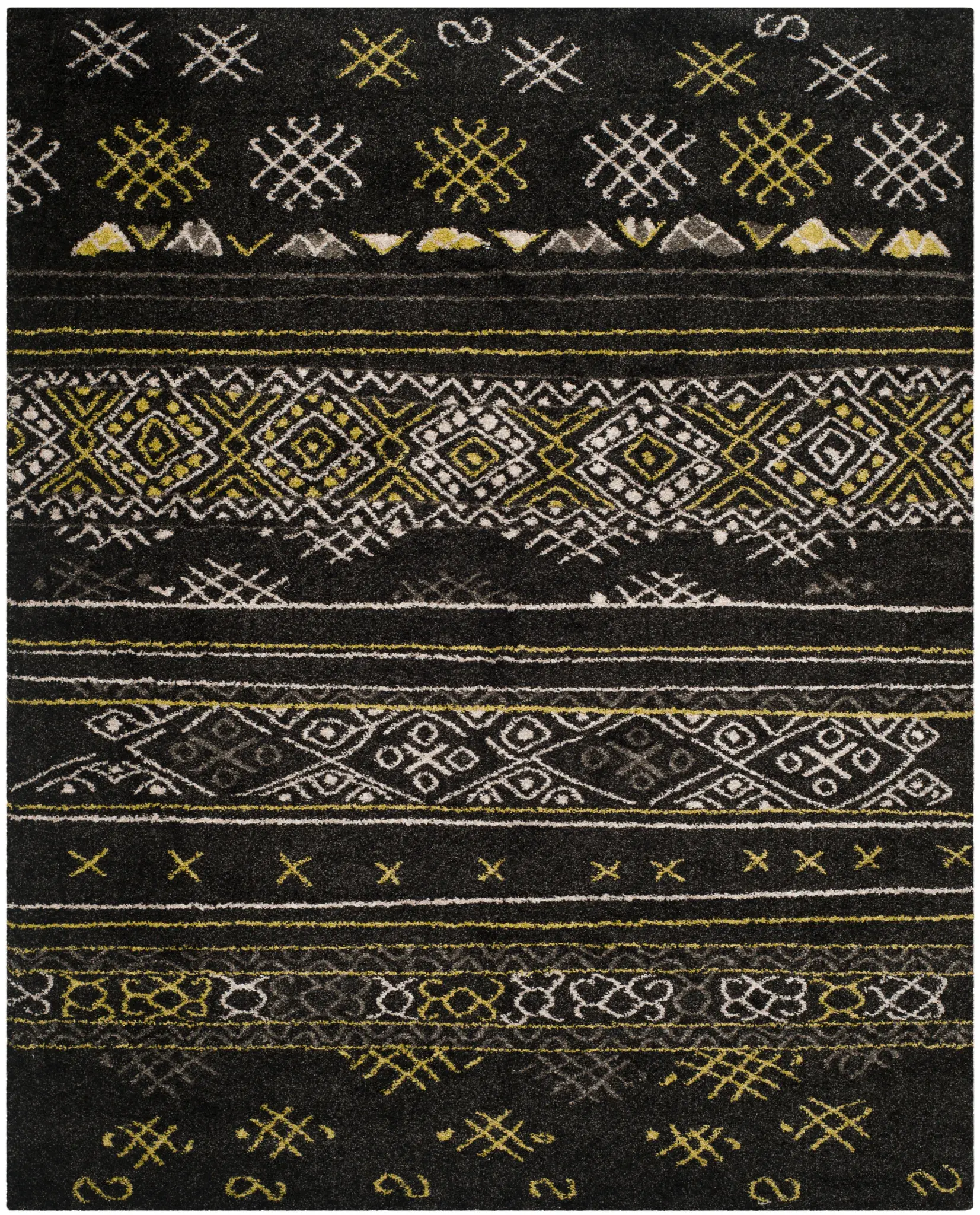 Tibetan Banded Geometric Shag Rug