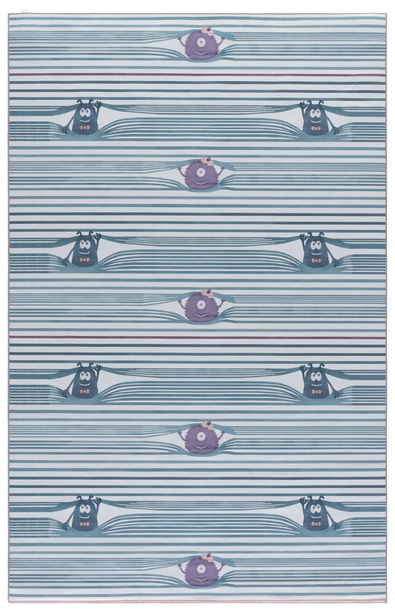 Tacoma Kids Peeking Monster Striped Washable Rug